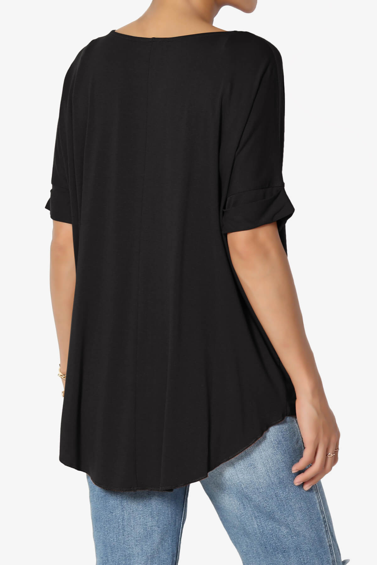 Tackle Wrap Hi-Low Crepe Knit Top BLACK_4