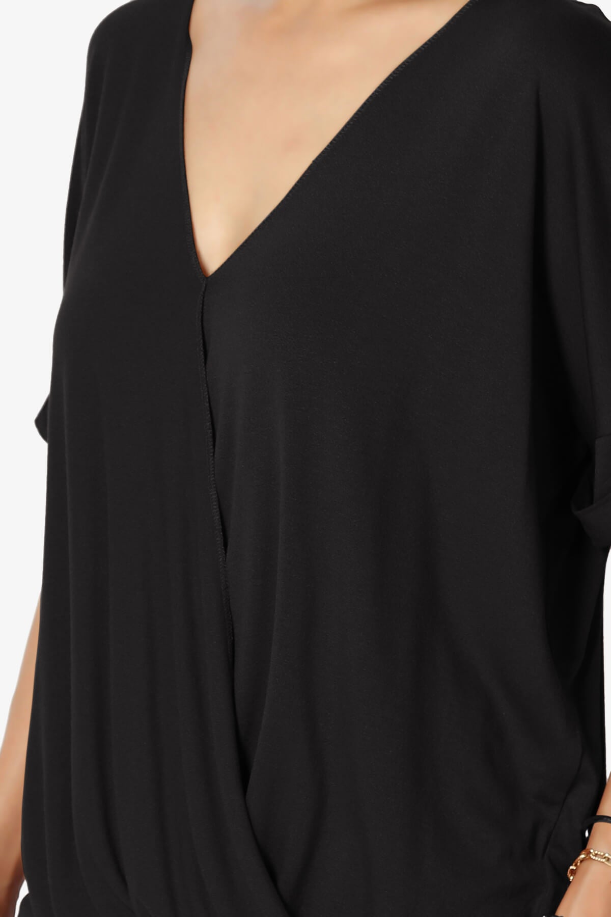 Tackle Wrap Hi-Low Crepe Knit Top BLACK_5