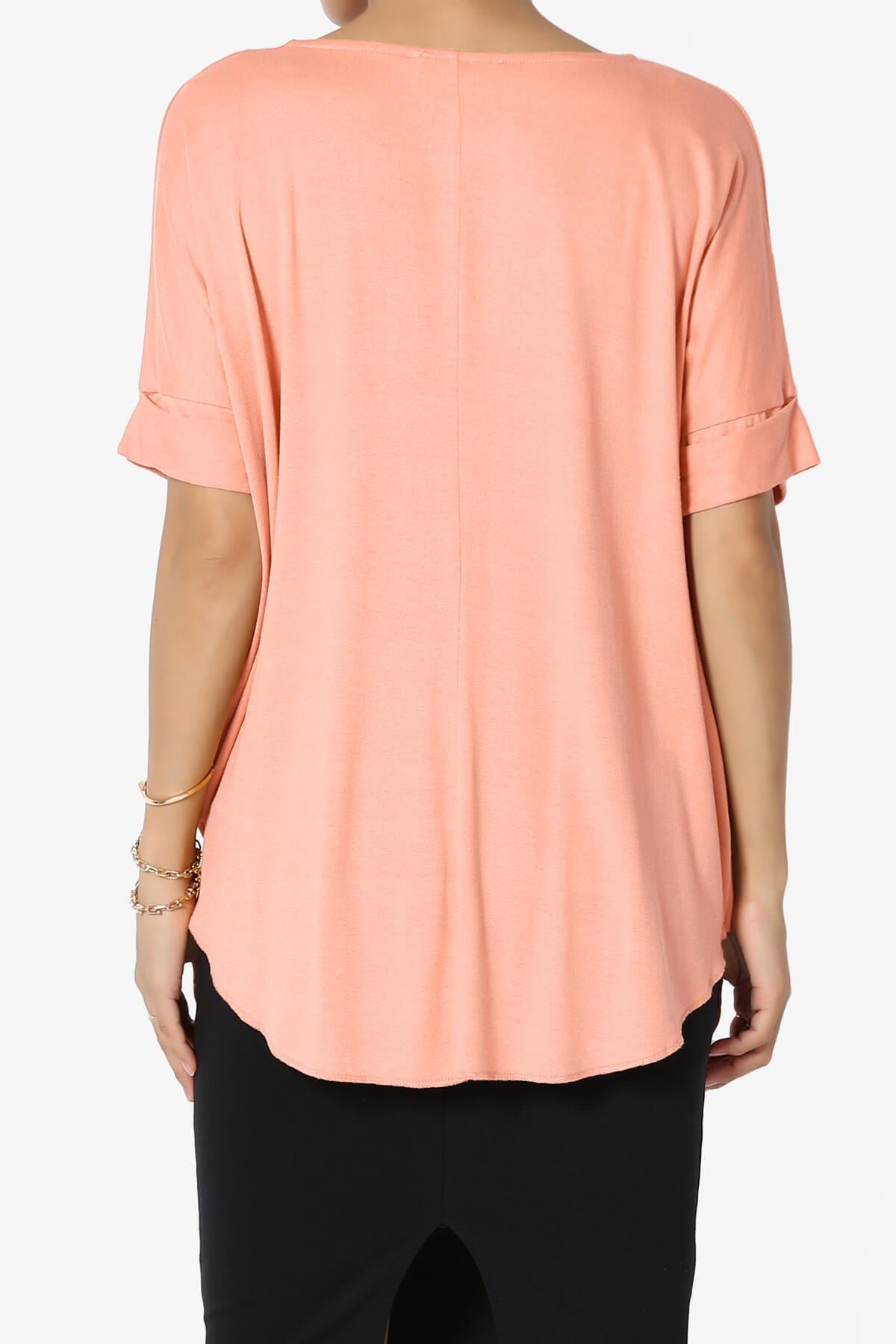 Tackle Wrap Hi-Low Crepe Knit Top CORAL_2