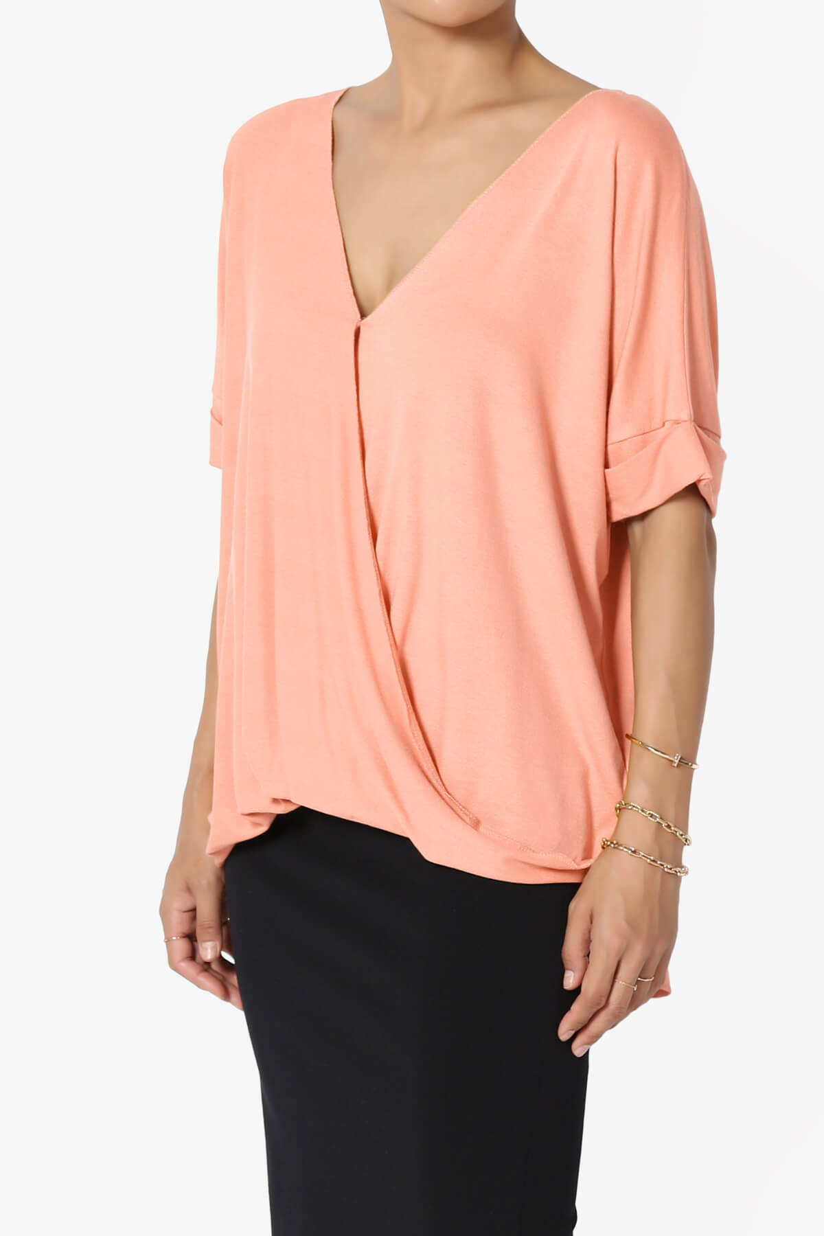 Tackle Wrap Hi-Low Crepe Knit Top CORAL_3