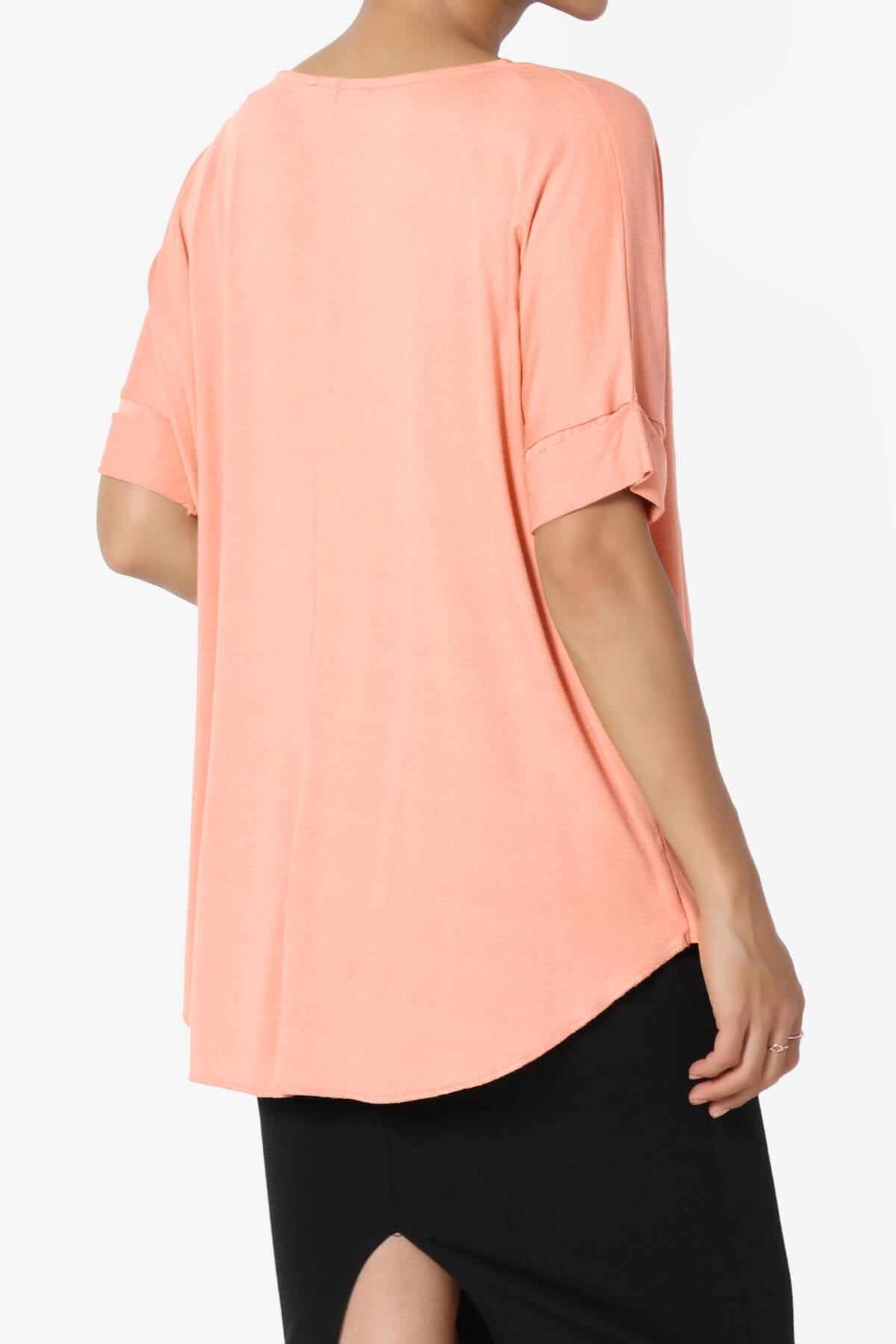 Tackle Wrap Hi-Low Crepe Knit Top CORAL_4