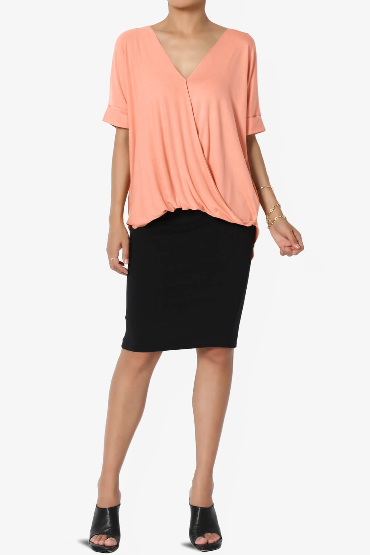 Tackle Wrap Hi-Low Crepe Knit Top CORAL_6