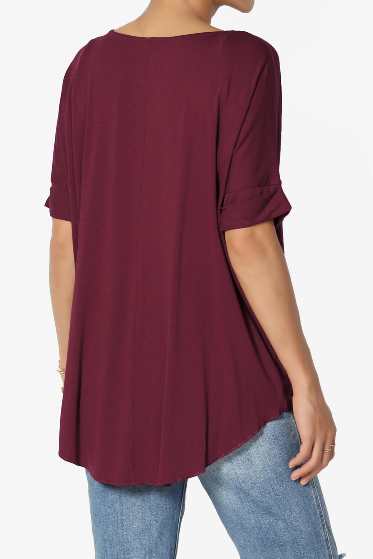 Tackle Wrap Hi-Low Crepe Knit Top DARK BURGUNDY_4