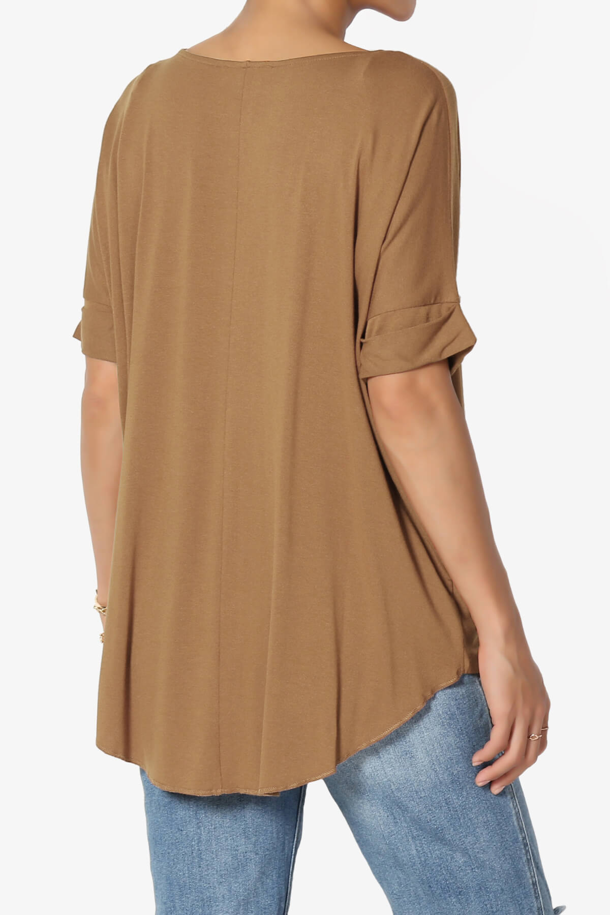 Tackle Wrap Hi-Low Crepe Knit Top DEEP CAMEL_4