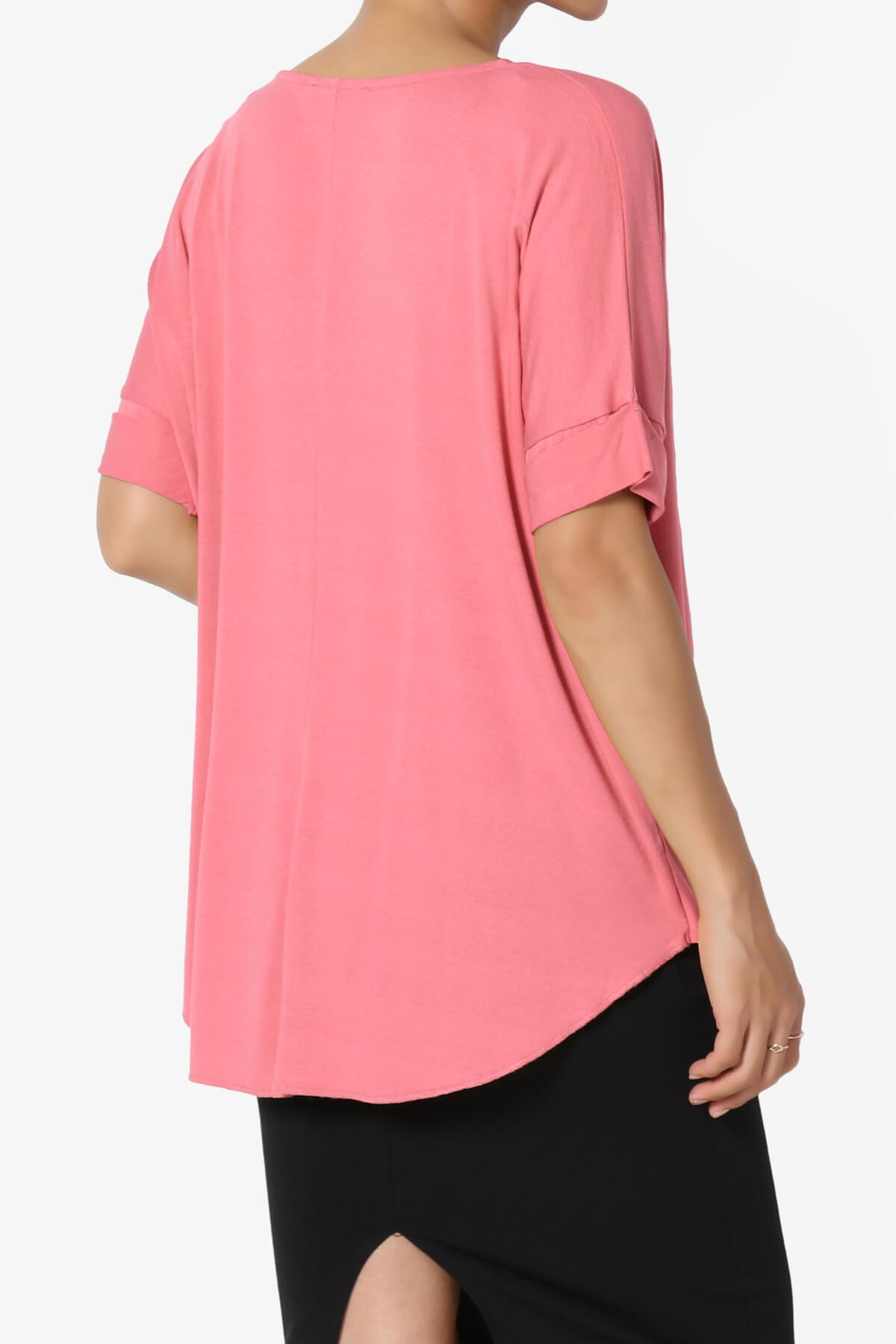 Tackle Wrap Hi-Low Crepe Knit Top DESERT ROSE_4