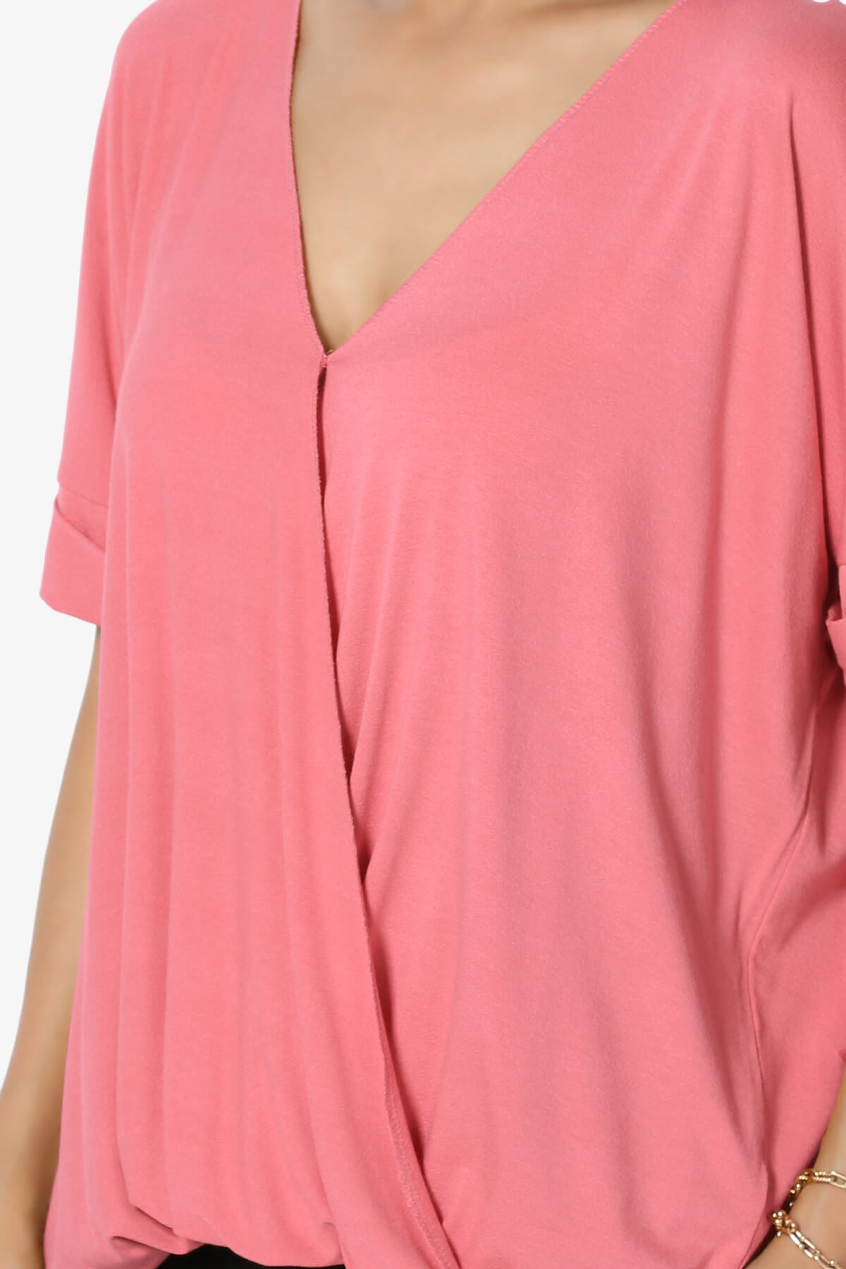 Tackle Wrap Hi-Low Crepe Knit Top DESERT ROSE_5