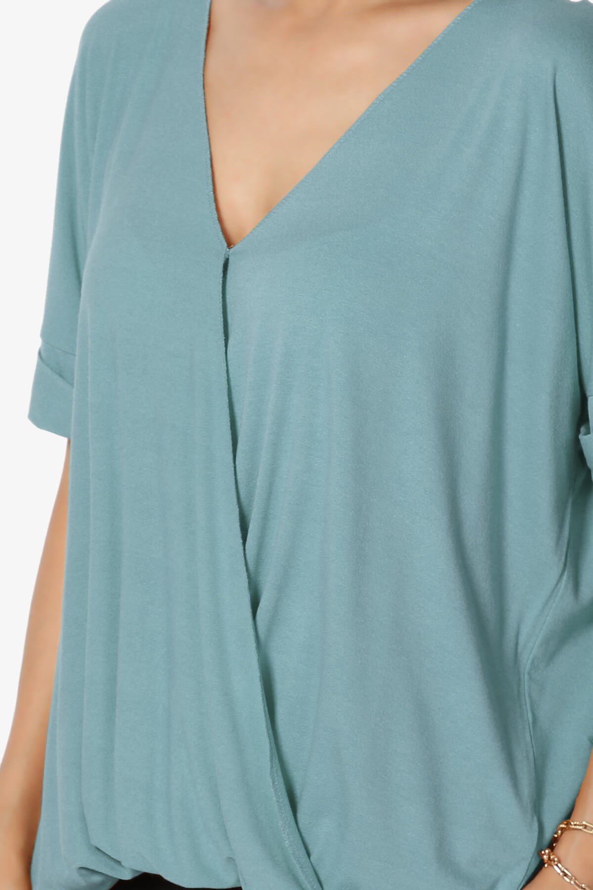 Tackle Wrap Hi-Low Crepe Knit Top DUSTY BLUE_5