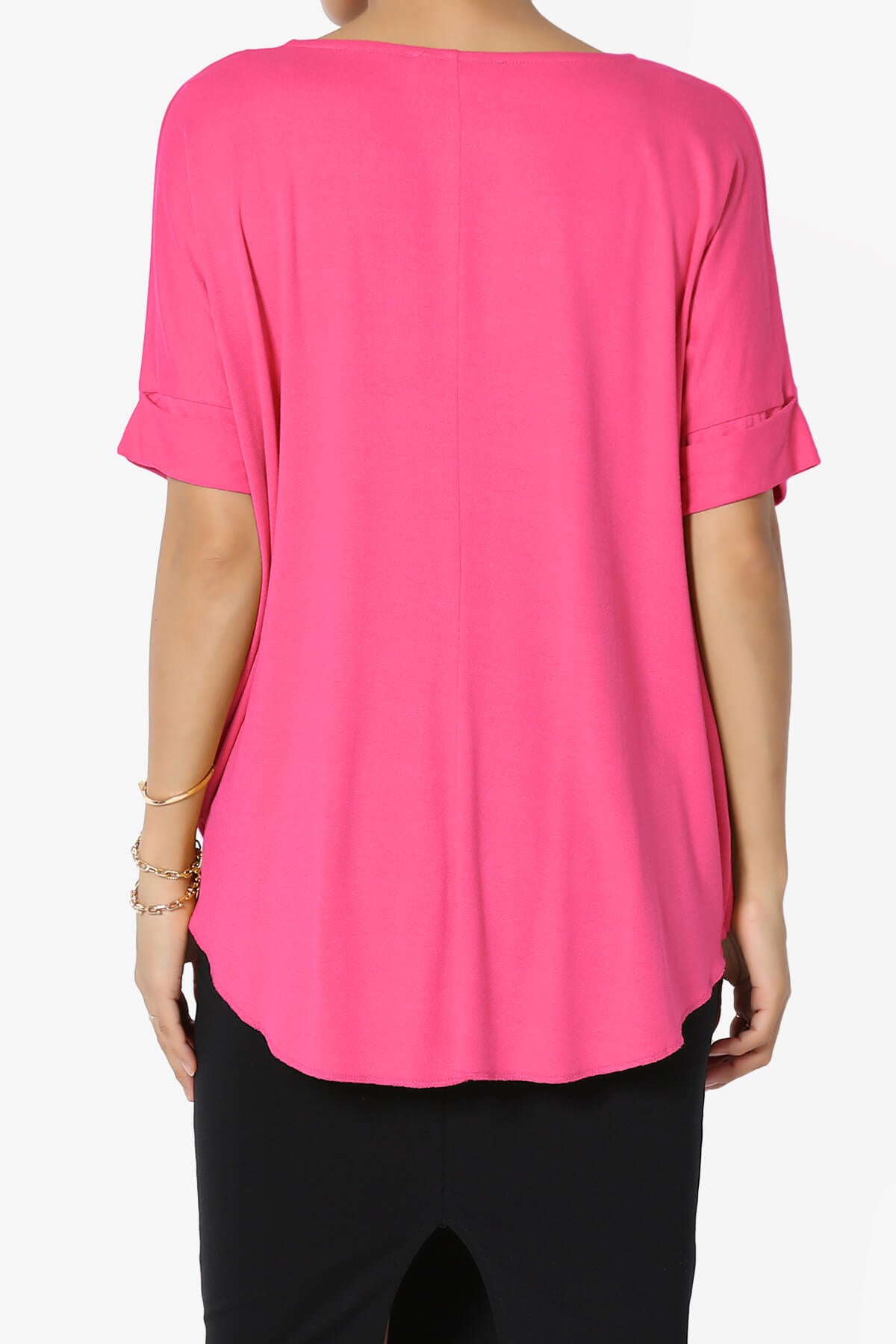 Tackle Wrap Hi-Low Crepe Knit Top FUCHSIA_2