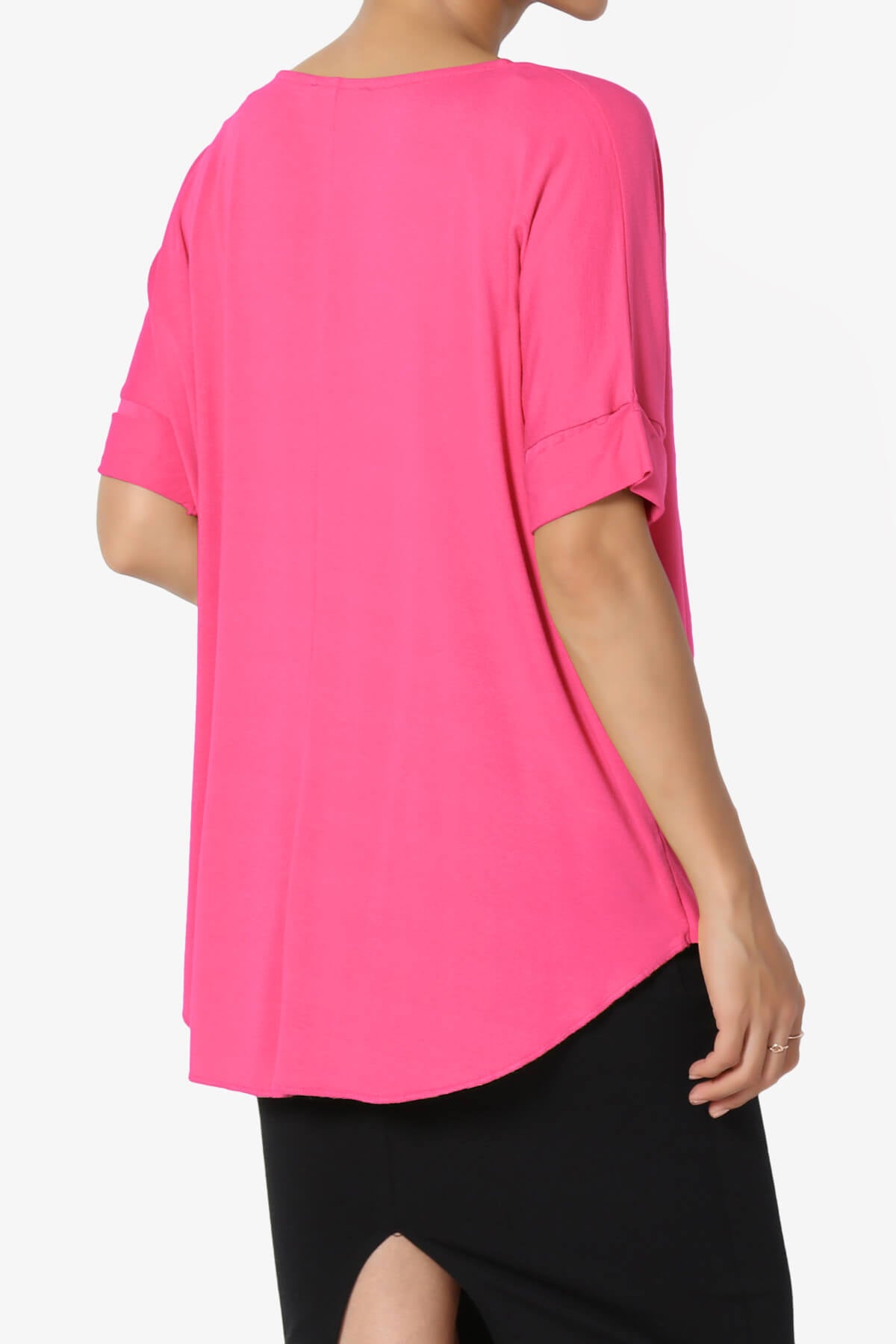 Tackle Wrap Hi-Low Crepe Knit Top FUCHSIA_4