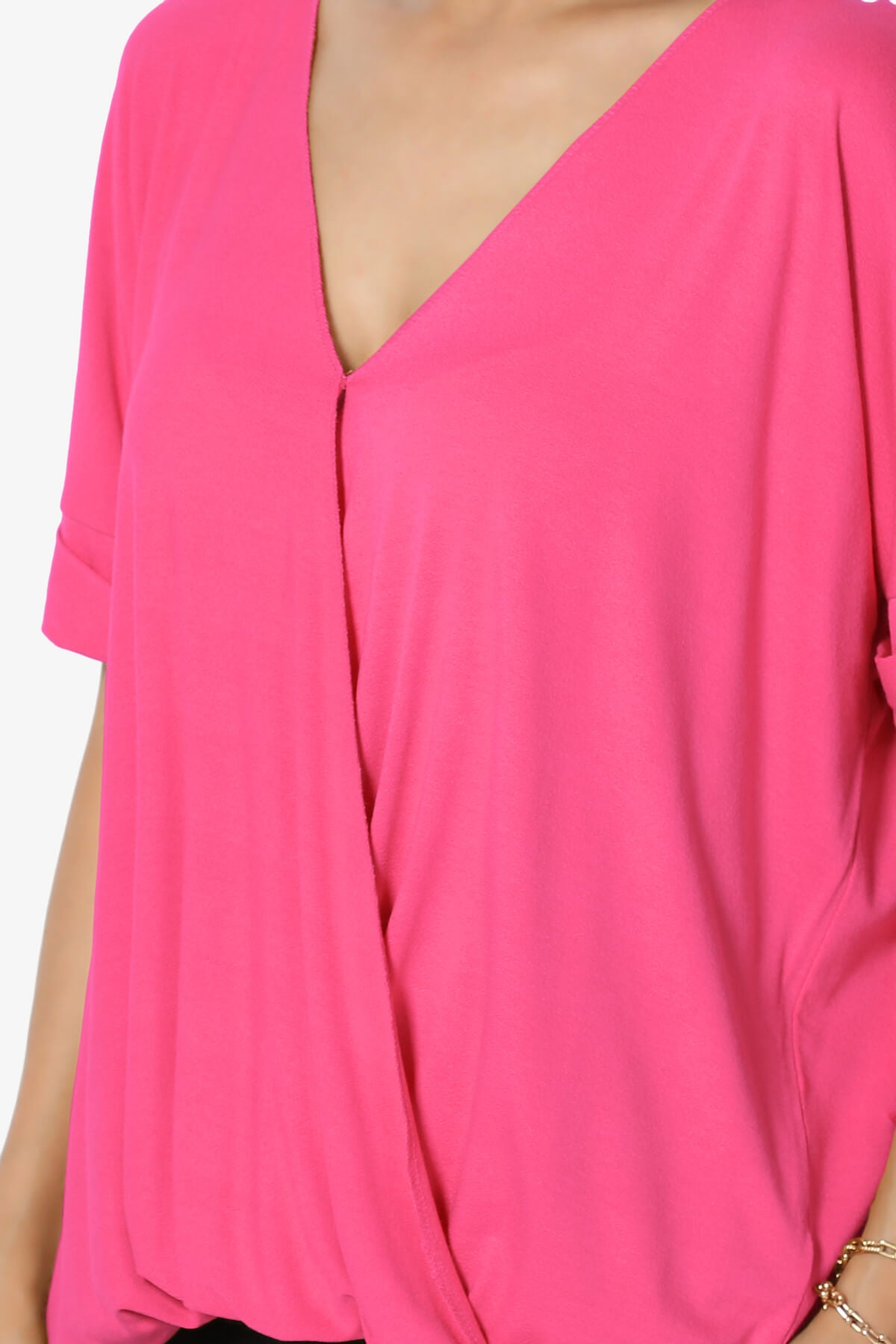 Tackle Wrap Hi-Low Crepe Knit Top FUCHSIA_5