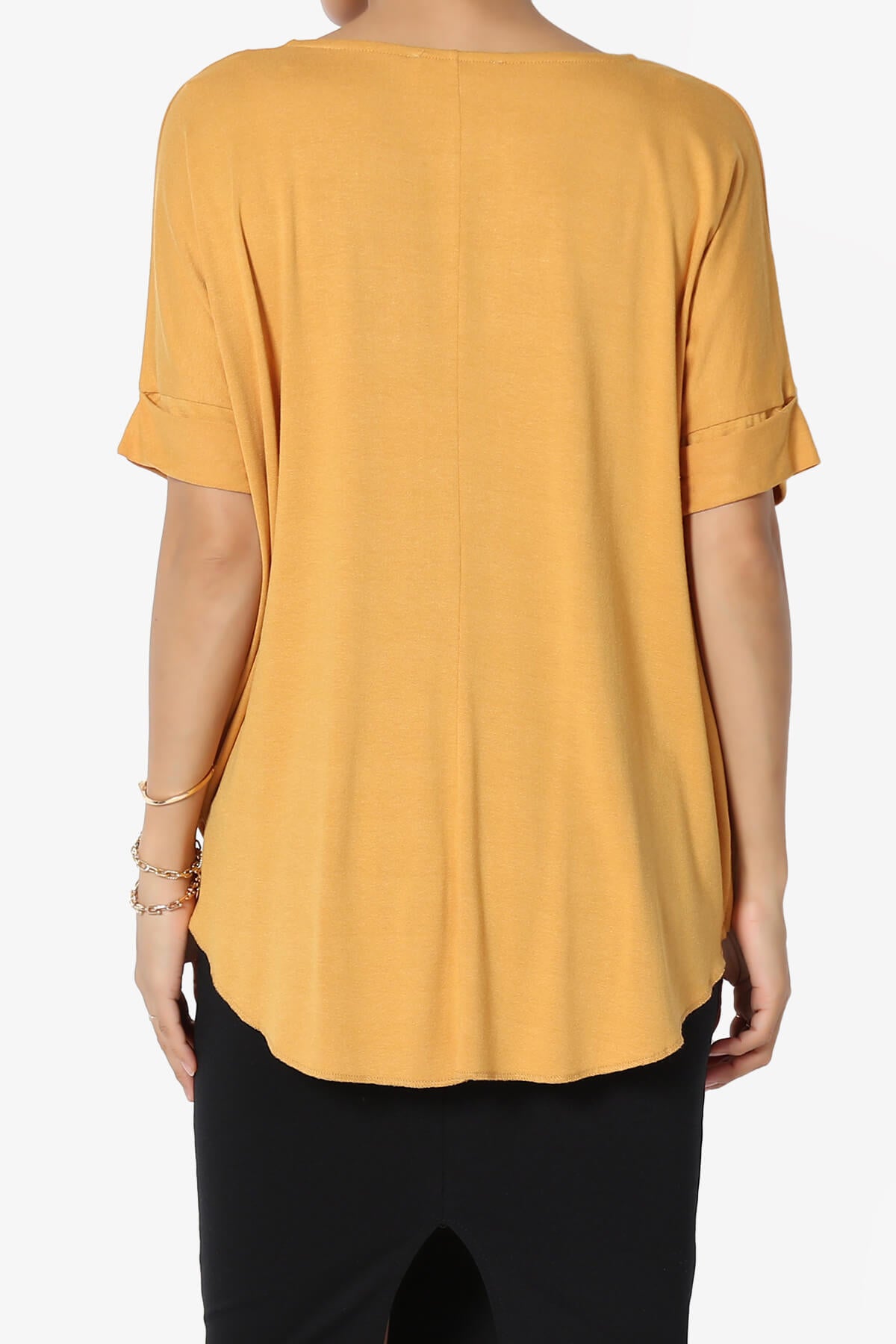Tackle Wrap Hi-Low Crepe Knit Top GOLDEN MUSTARD_2