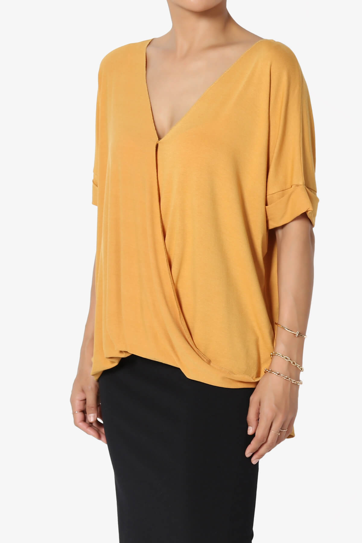 Tackle Wrap Hi-Low Crepe Knit Top GOLDEN MUSTARD_3
