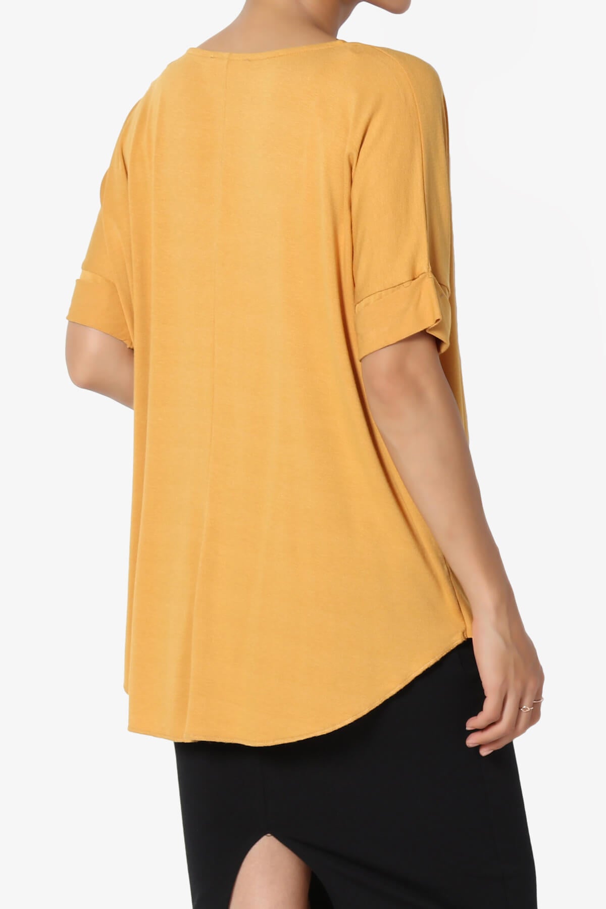 Tackle Wrap Hi-Low Crepe Knit Top GOLDEN MUSTARD_4