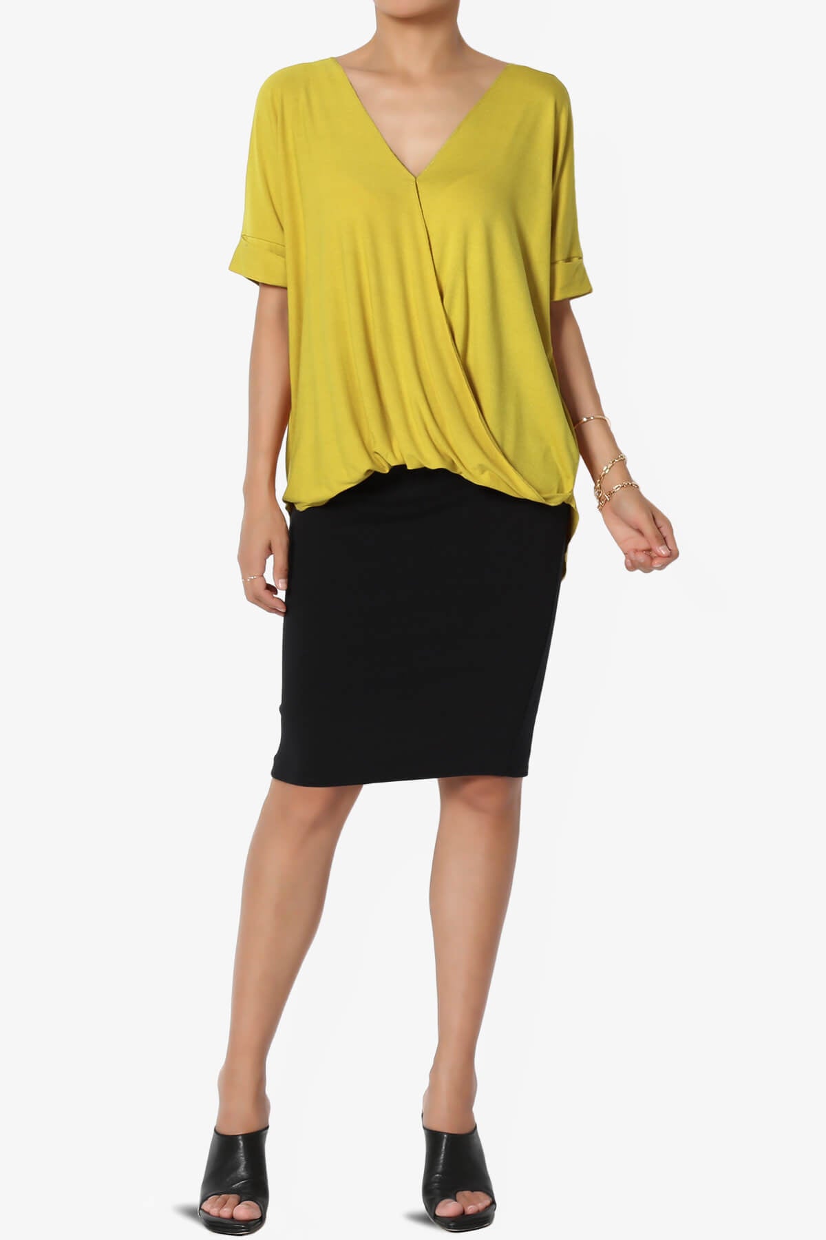 Tackle Wrap Hi-Low Crepe Knit Top GOLDEN WASABI_6