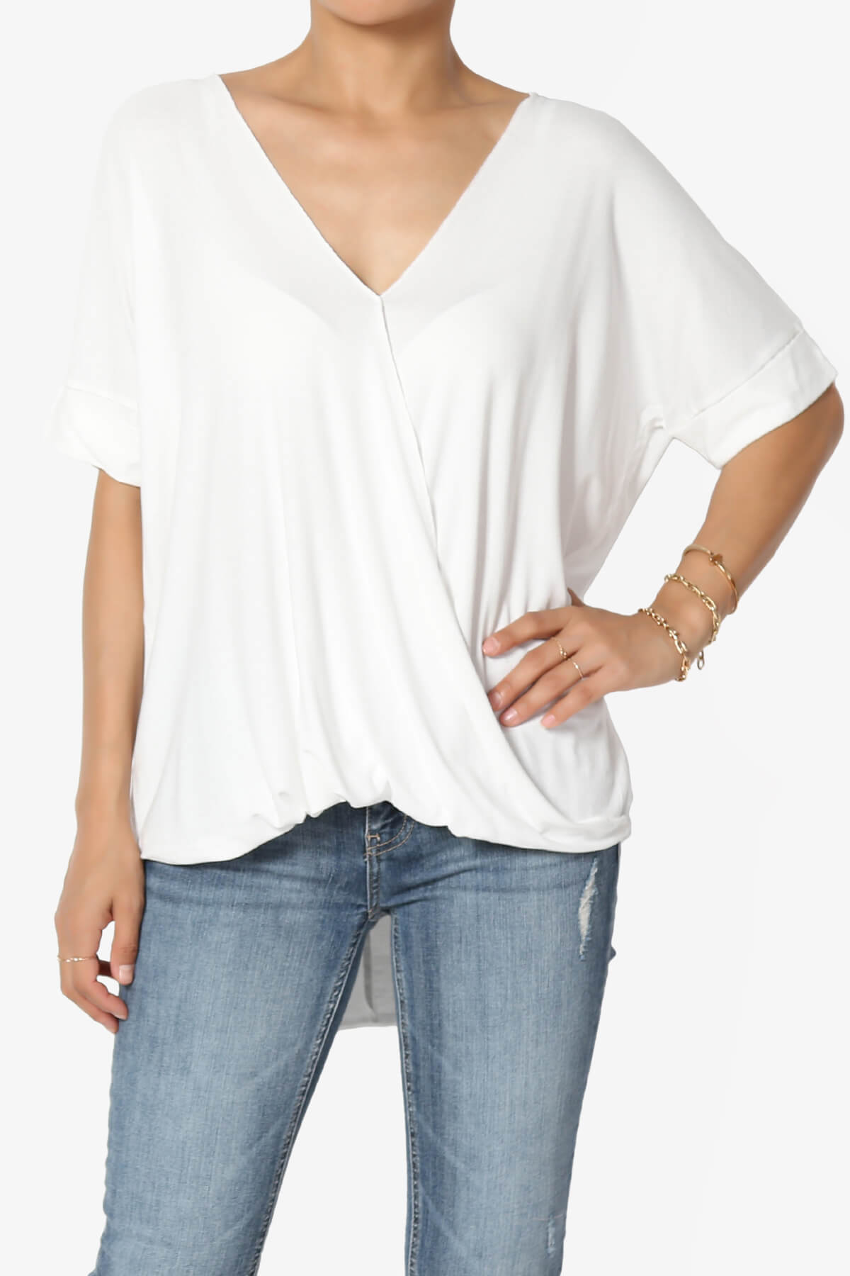 Tackle Wrap Hi-Low Crepe Knit Top IVORY_1