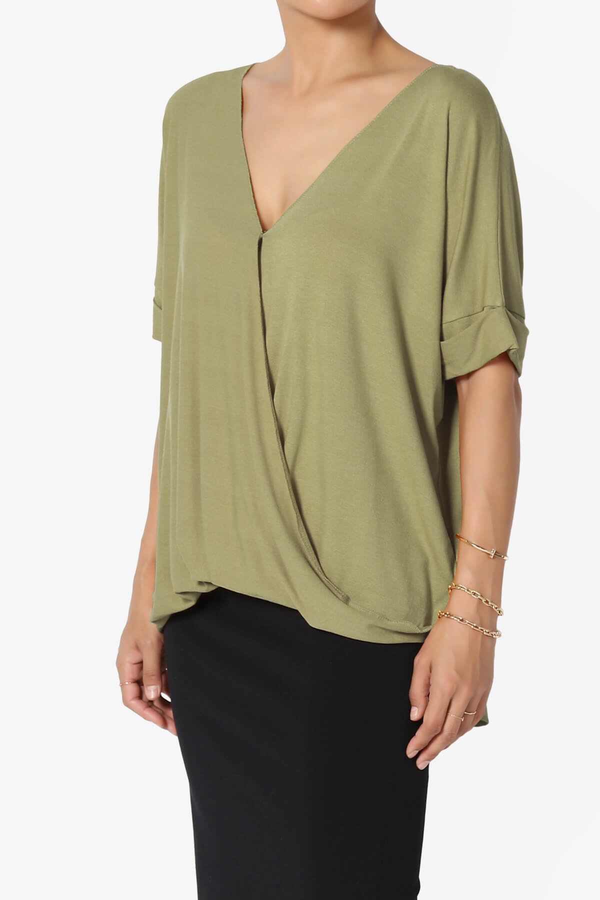 Tackle Wrap Hi-Low Crepe Knit Top KHAKI GREEN_3