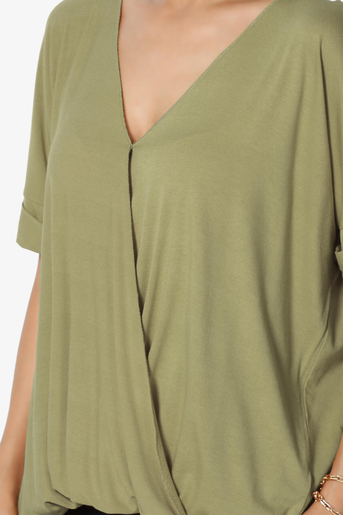 Tackle Wrap Hi-Low Crepe Knit Top KHAKI GREEN_5