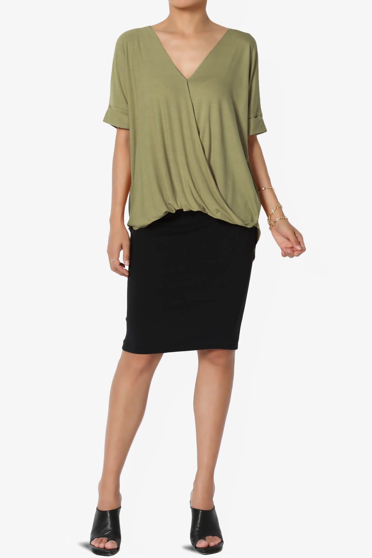 Tackle Wrap Hi-Low Crepe Knit Top KHAKI GREEN_6