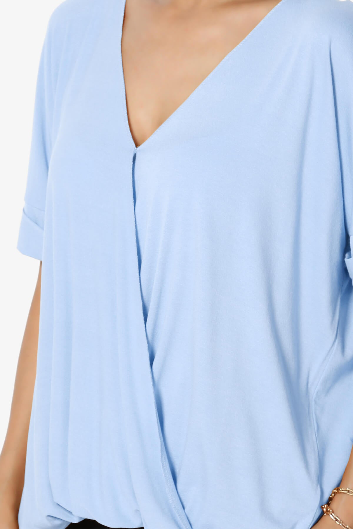Tackle Wrap Hi-Low Crepe Knit Top LIGHT BLUE_5