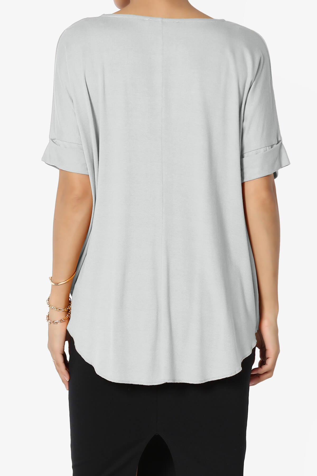 Tackle Wrap Hi-Low Crepe Knit Top LIGHT GREY_2