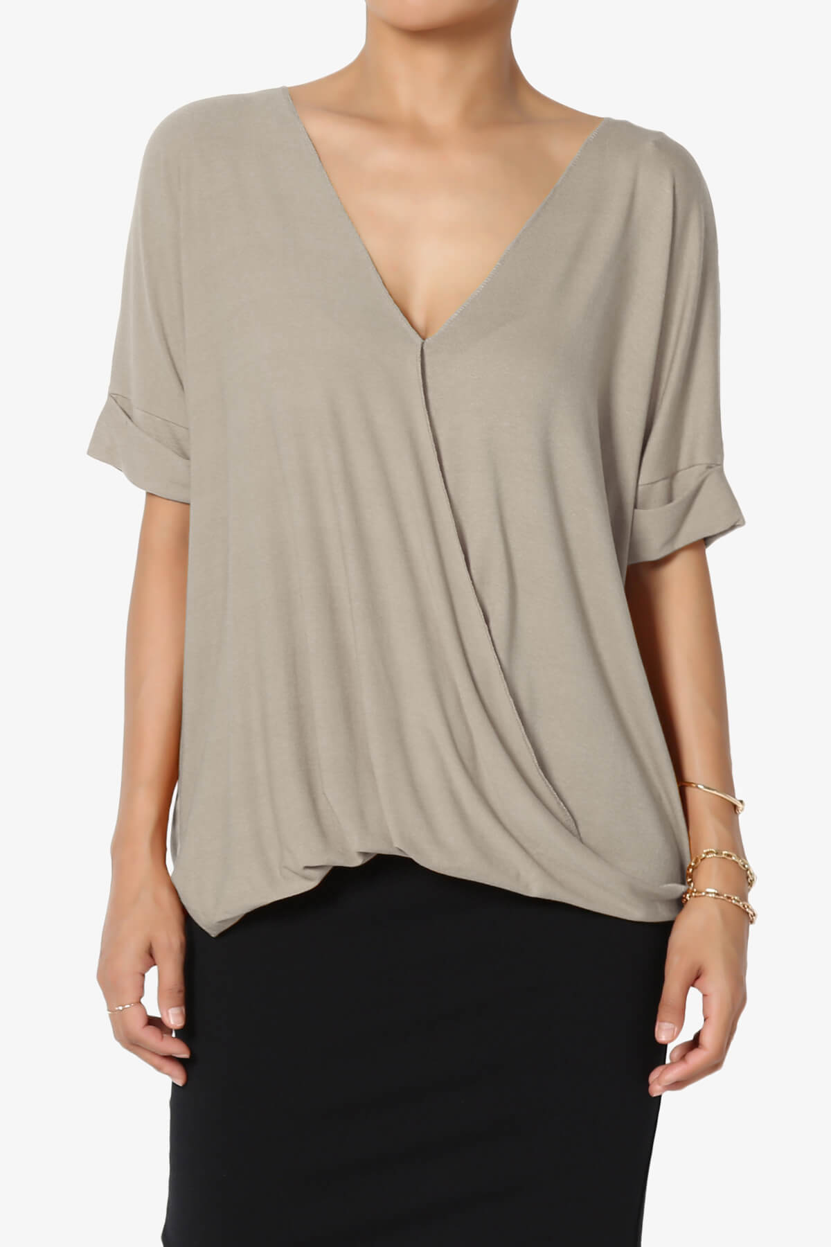 Tackle Wrap Hi-Low Crepe Knit Top LIGHT MOCHA_1