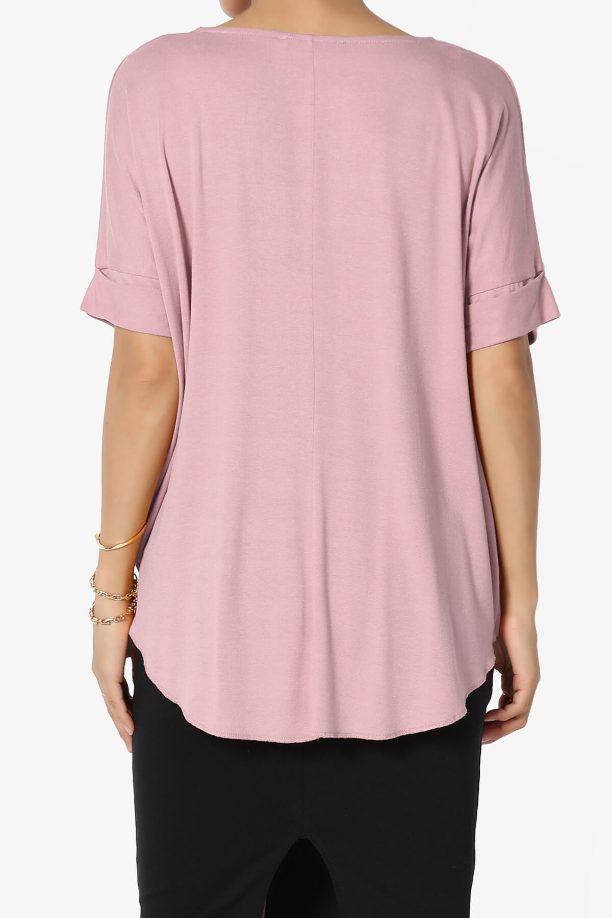 Tackle Wrap Hi-Low Crepe Knit Top LIGHT ROSE_2