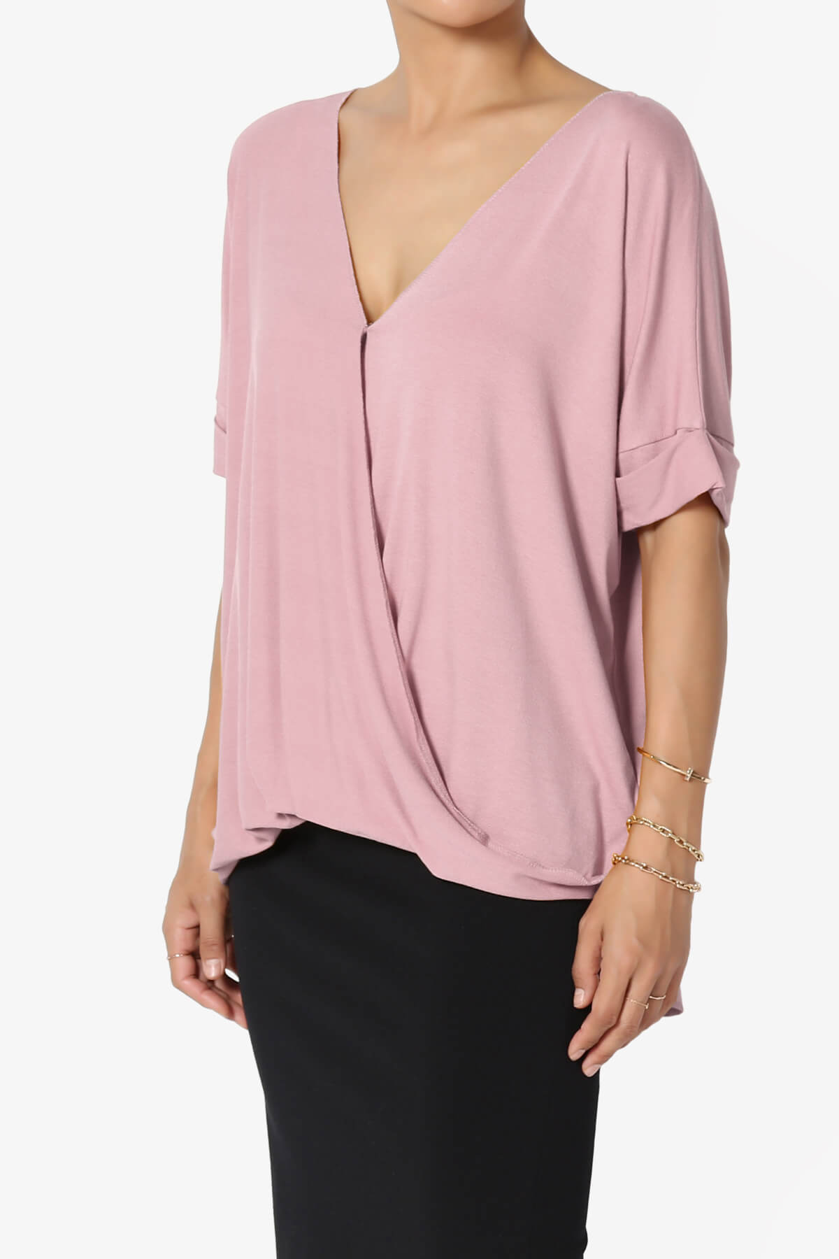 Tackle Wrap Hi-Low Crepe Knit Top LIGHT ROSE_3
