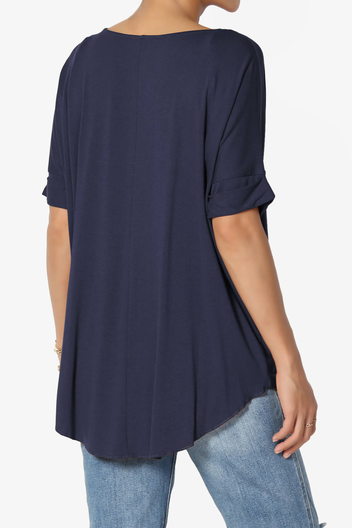 Tackle Wrap Hi-Low Crepe Knit Top NAVY_4