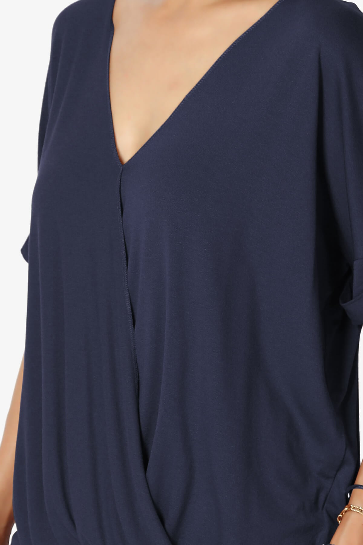 Tackle Wrap Hi-Low Crepe Knit Top NAVY_5