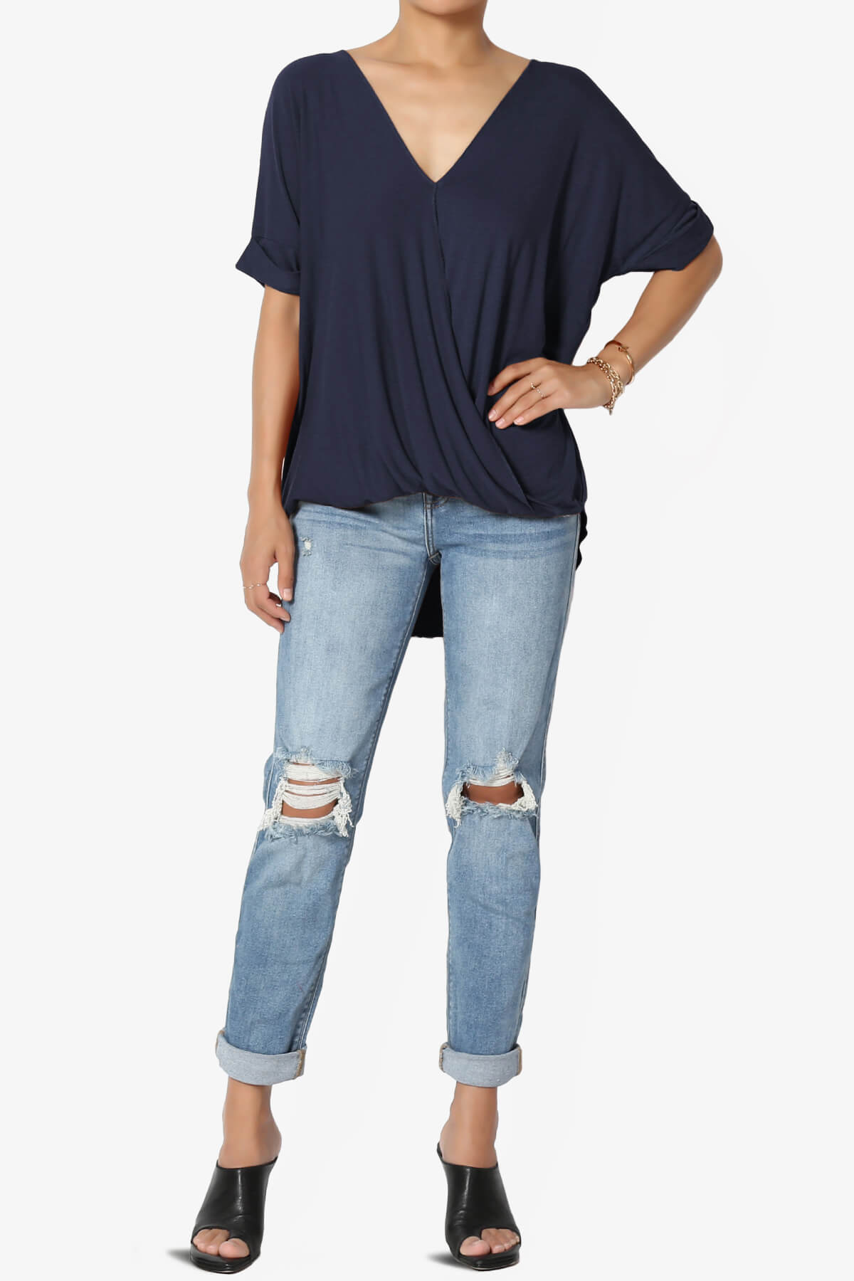 Tackle Wrap Hi-Low Crepe Knit Top NAVY_6