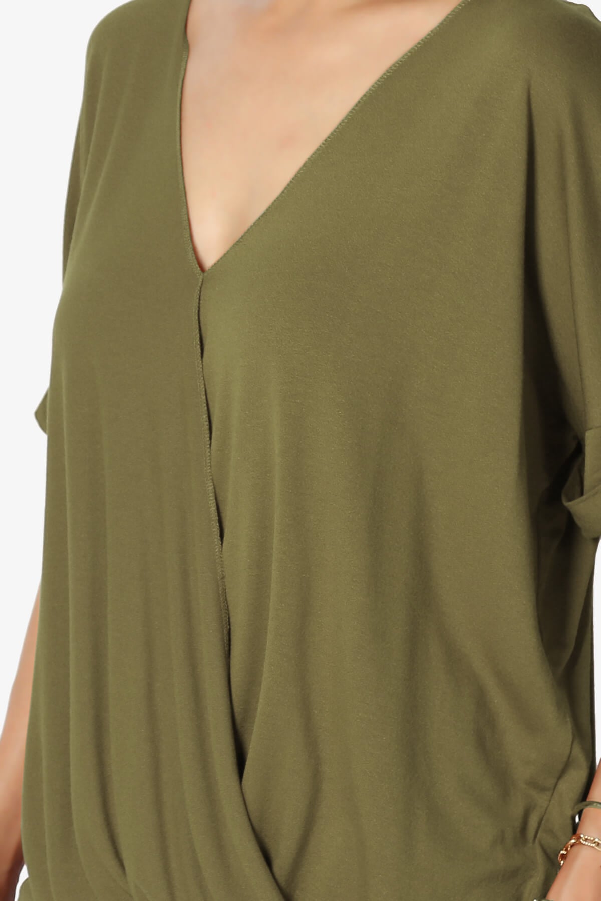 Tackle Wrap Hi-Low Crepe Knit Top OLIVE KHAKI_5