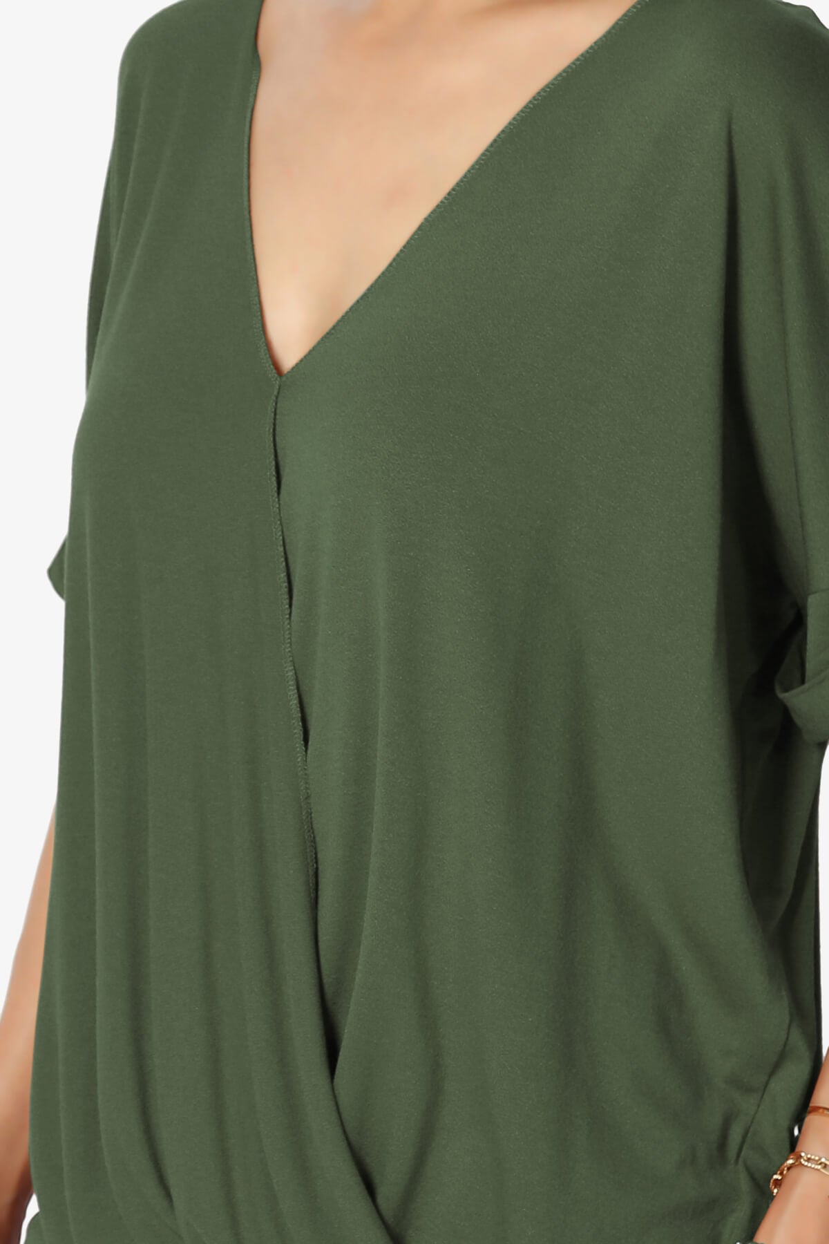 Tackle Wrap Hi-Low Crepe Knit Top OLIVE_5