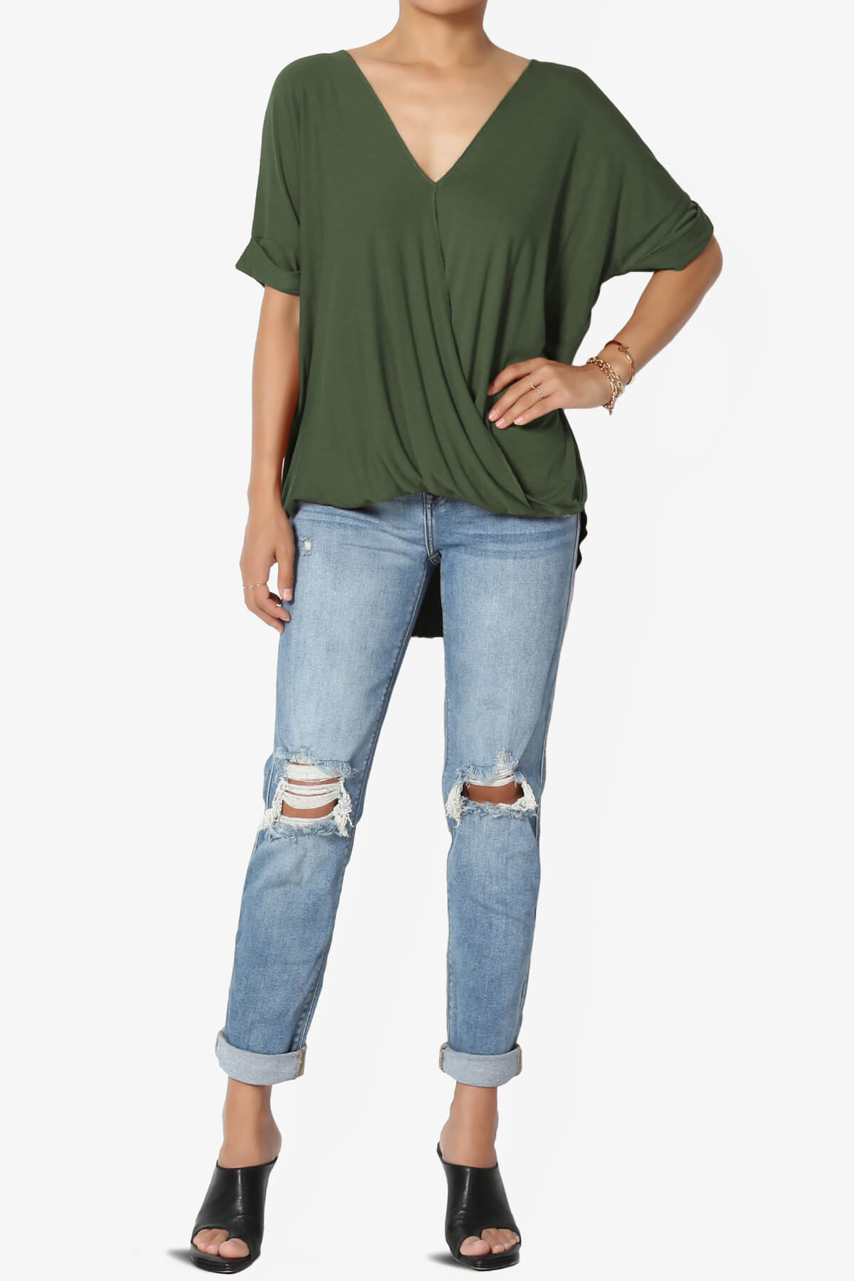 Tackle Wrap Hi-Low Crepe Knit Top OLIVE_6