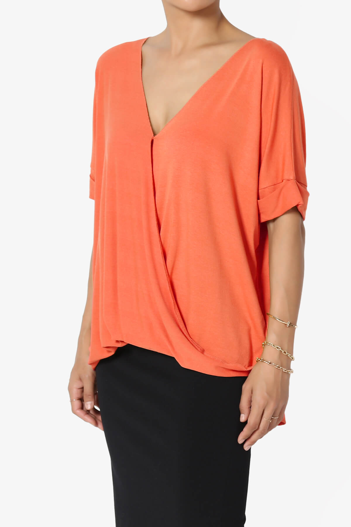 Tackle Wrap Hi-Low Crepe Knit Top ORANGE_3