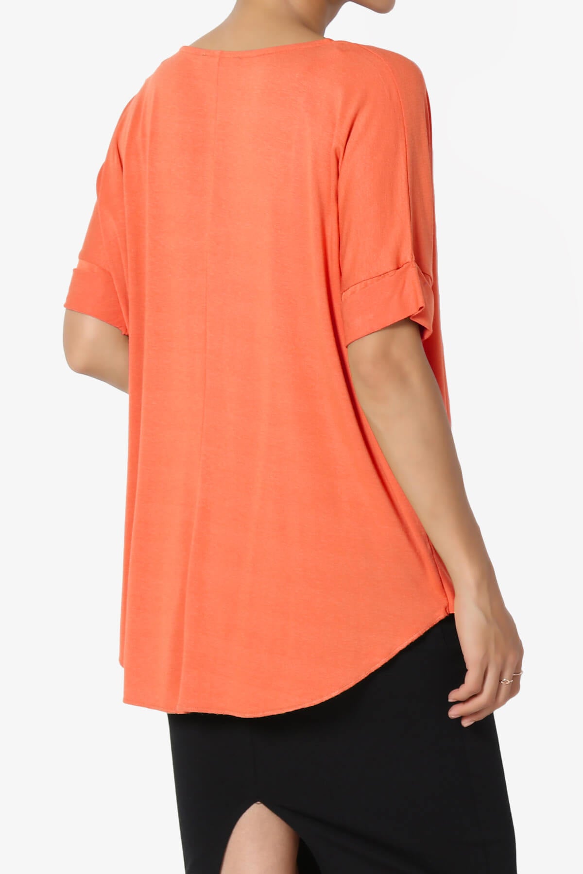 Tackle Wrap Hi-Low Crepe Knit Top ORANGE_4