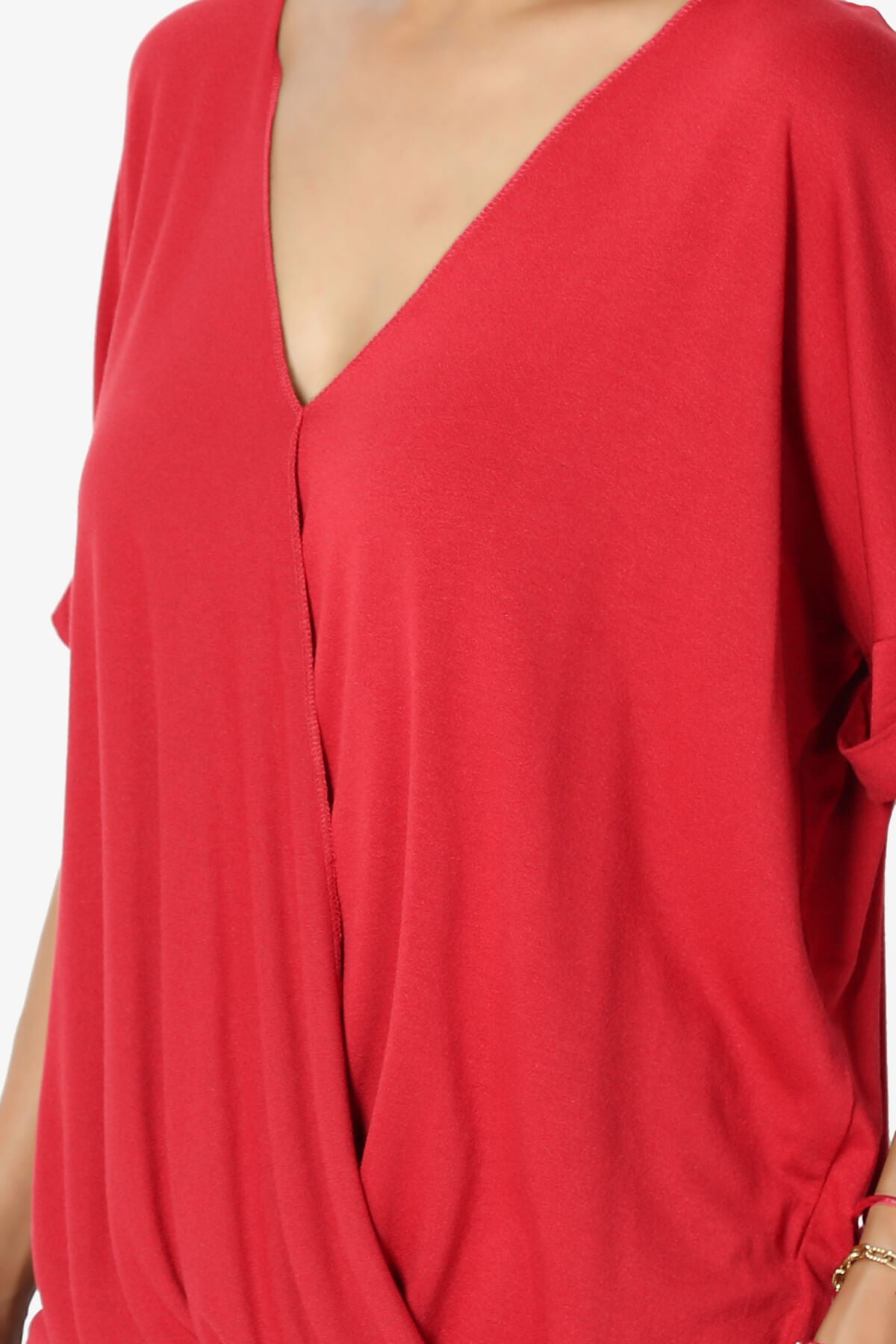 Tackle Wrap Hi-Low Crepe Knit Top RED_5