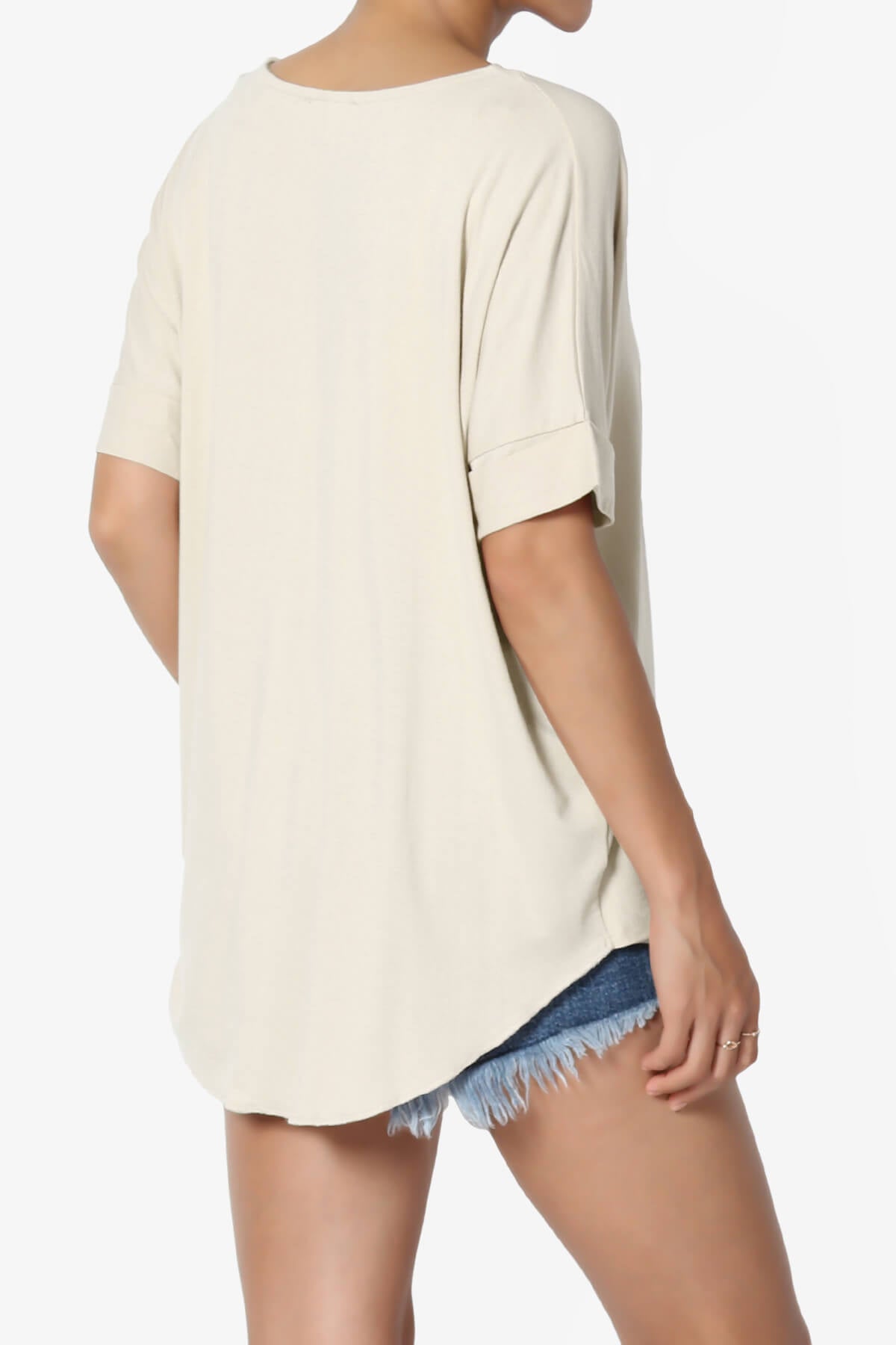 Tackle Wrap Hi-Low Crepe Knit Top SAND BEIGE_4