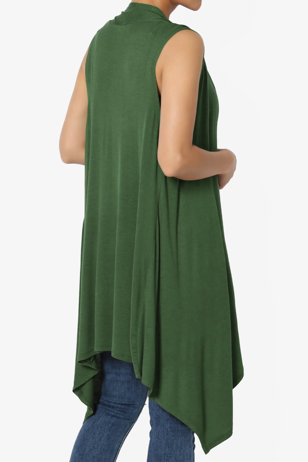 Taysom Draped Open Front Sleeveless Cardigan Vest ARMY GREEN_4