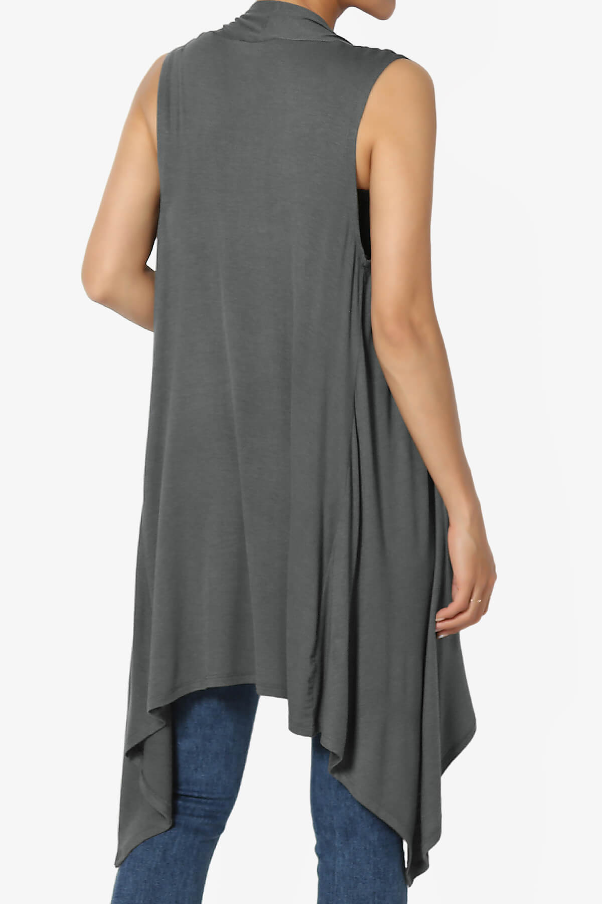 Taysom Draped Open Front Sleeveless Cardigan Vest ASH GREY_2