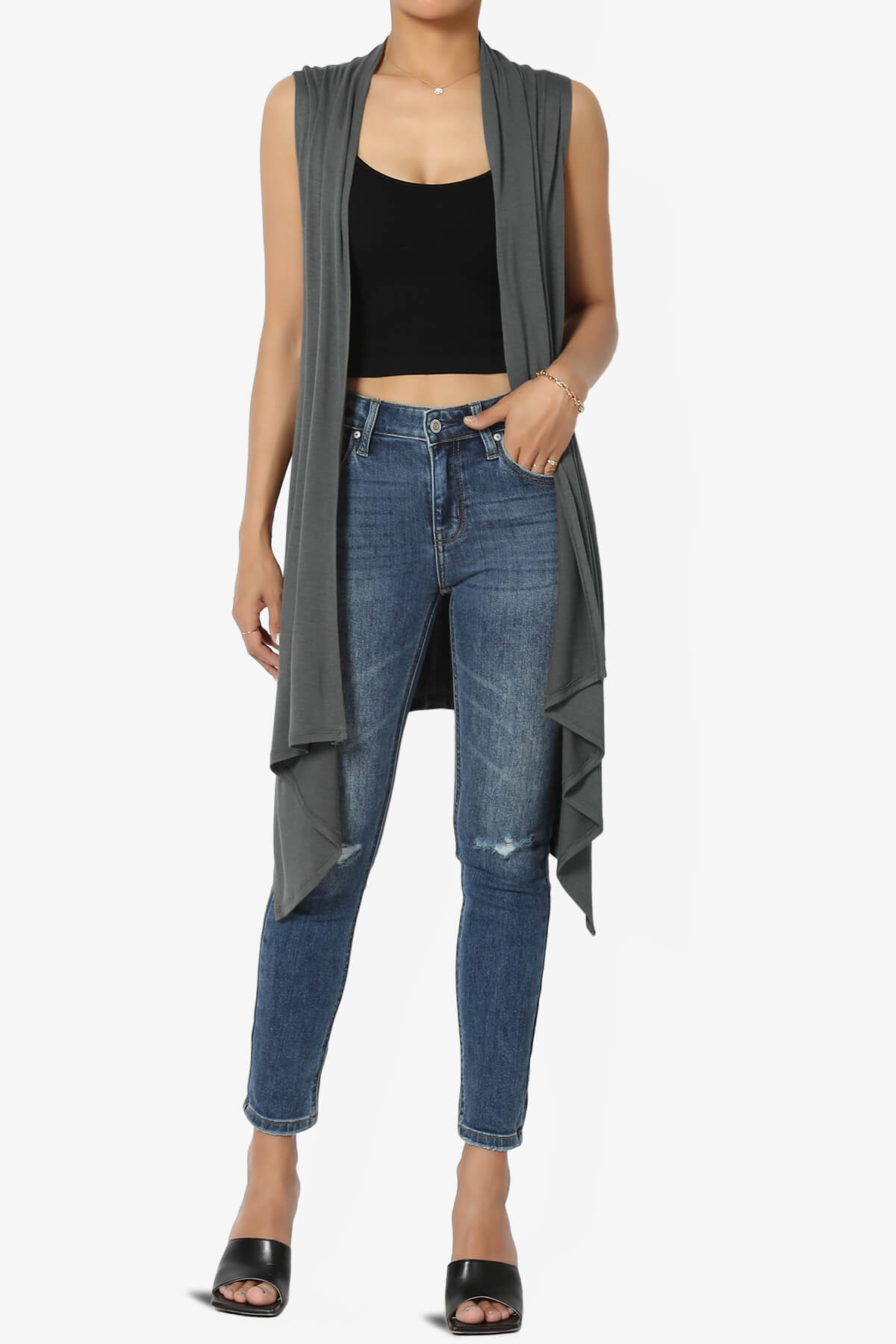 Taysom Draped Open Front Sleeveless Cardigan Vest ASH GREY_6