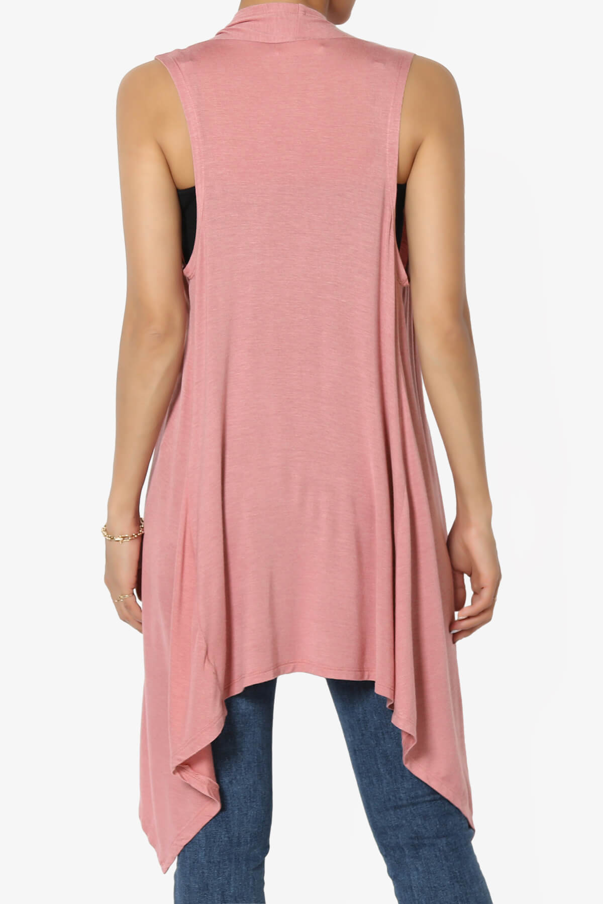 Taysom Draped Open Front Sleeveless Cardigan Vest ASH ROSE_2