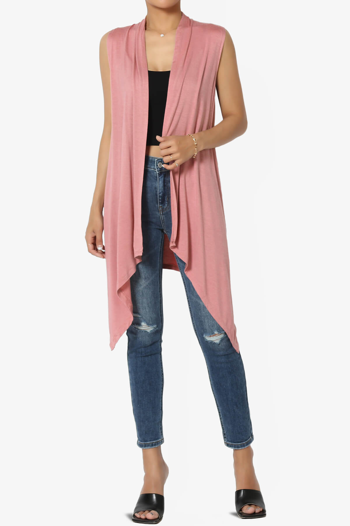 Taysom Draped Open Front Sleeveless Cardigan Vest ASH ROSE_6