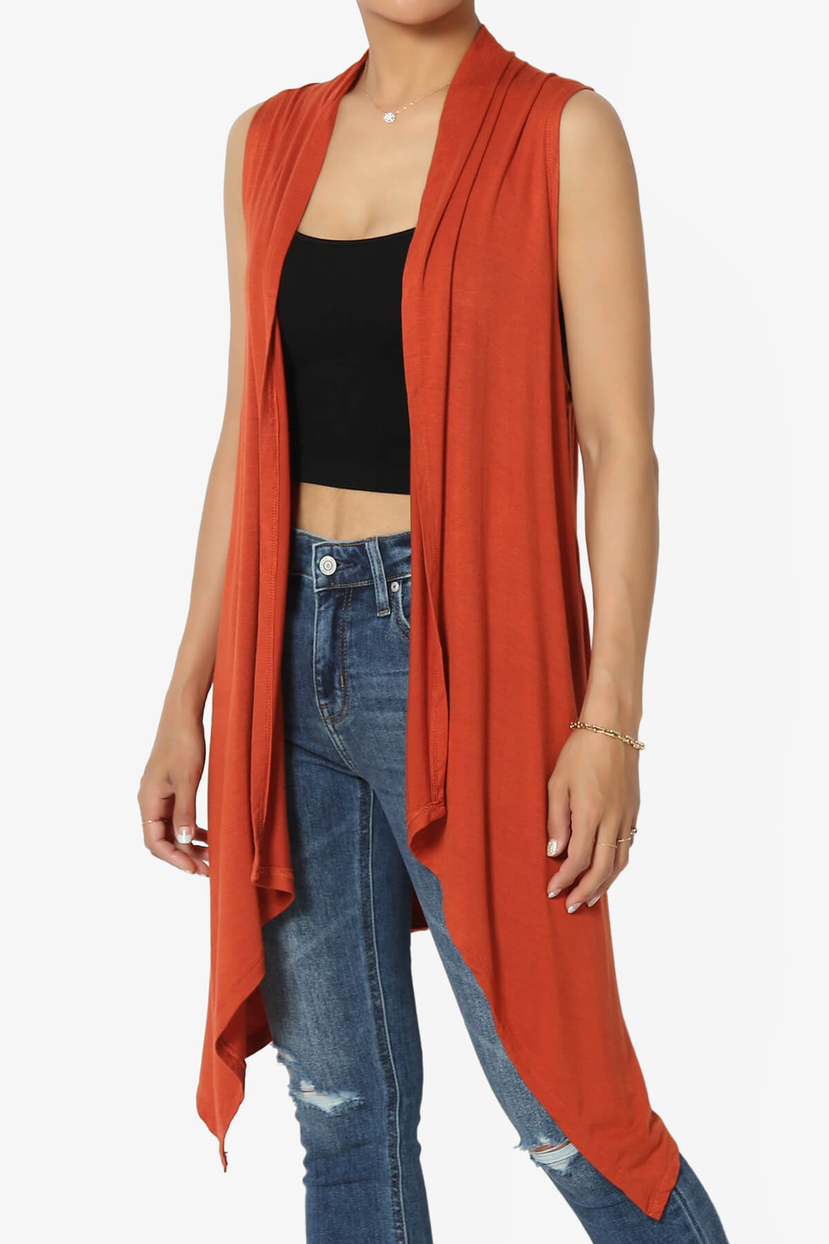 Taysom Draped Open Front Sleeveless Cardigan Vest COPPER_3