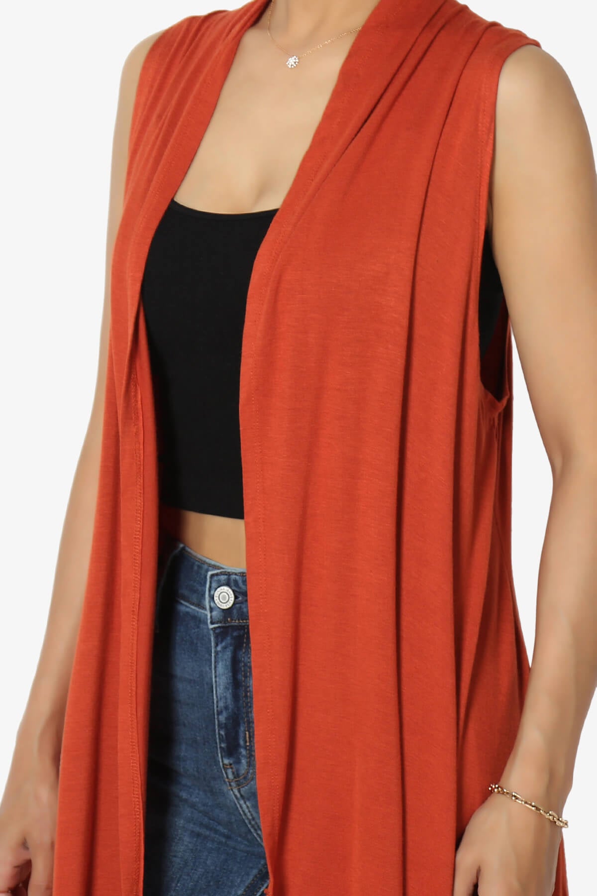 Taysom Draped Open Front Sleeveless Cardigan Vest COPPER_5