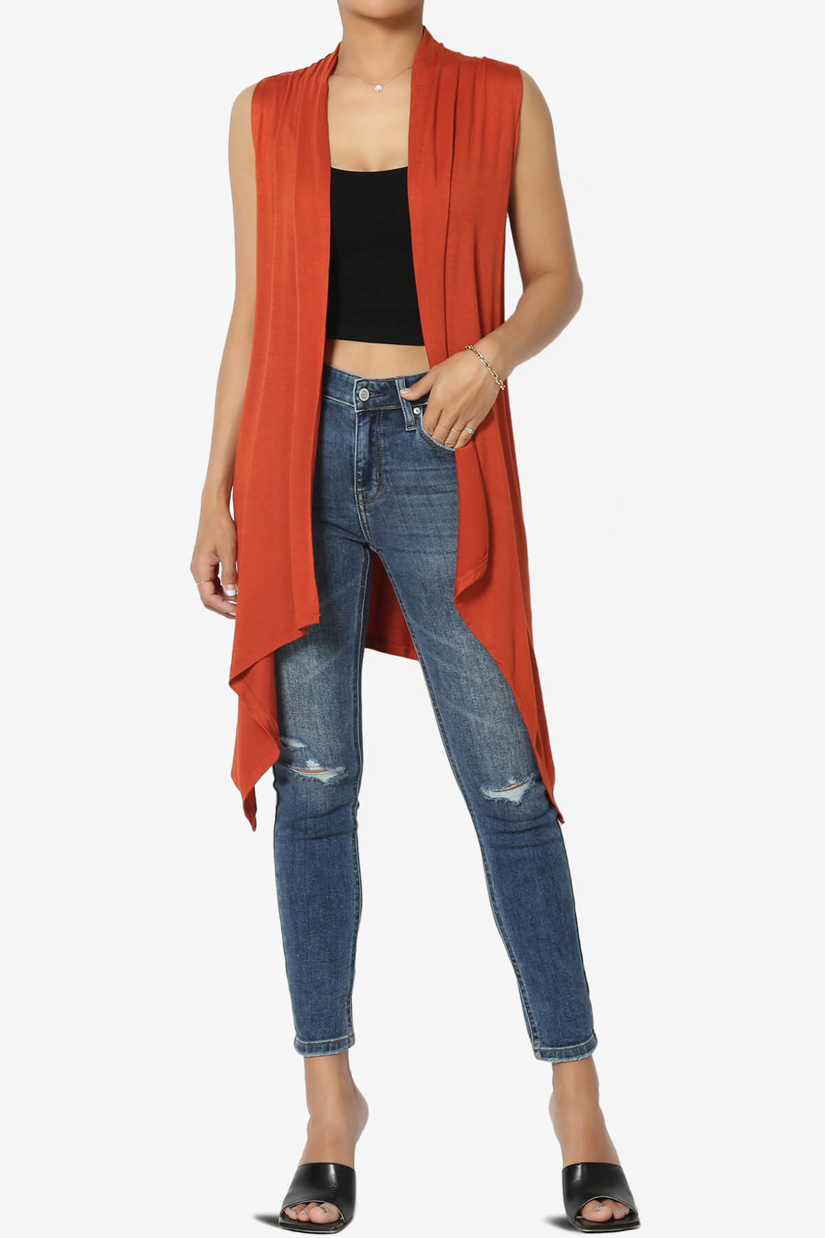 TAYSOM%20DRAPED%20OPEN%20FRONT%20SLEEVELESS%20CARDIGAN%20VEST COPPER_6