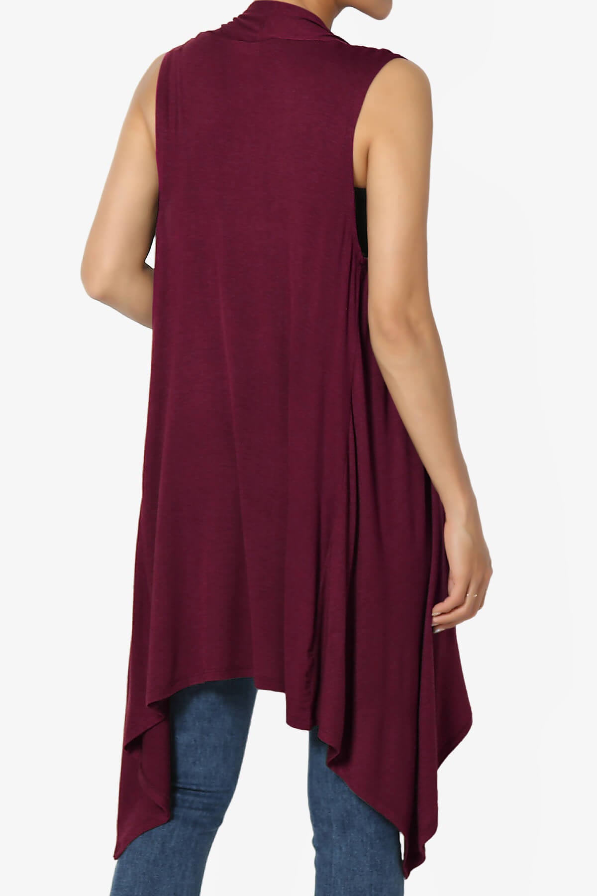 Taysom Draped Open Front Sleeveless Cardigan Vest DARK BURGUNDY_2