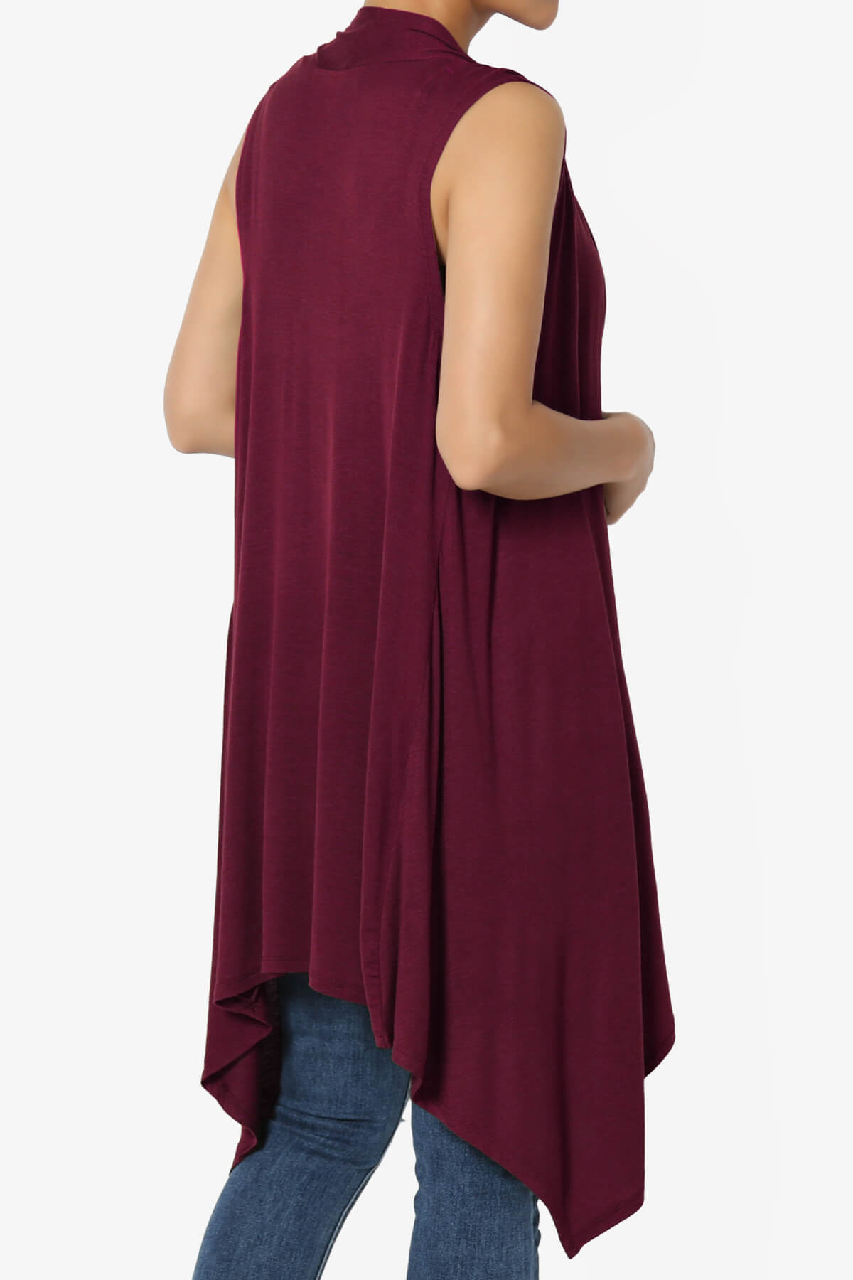 Taysom Draped Open Front Sleeveless Cardigan Vest DARK BURGUNDY_4