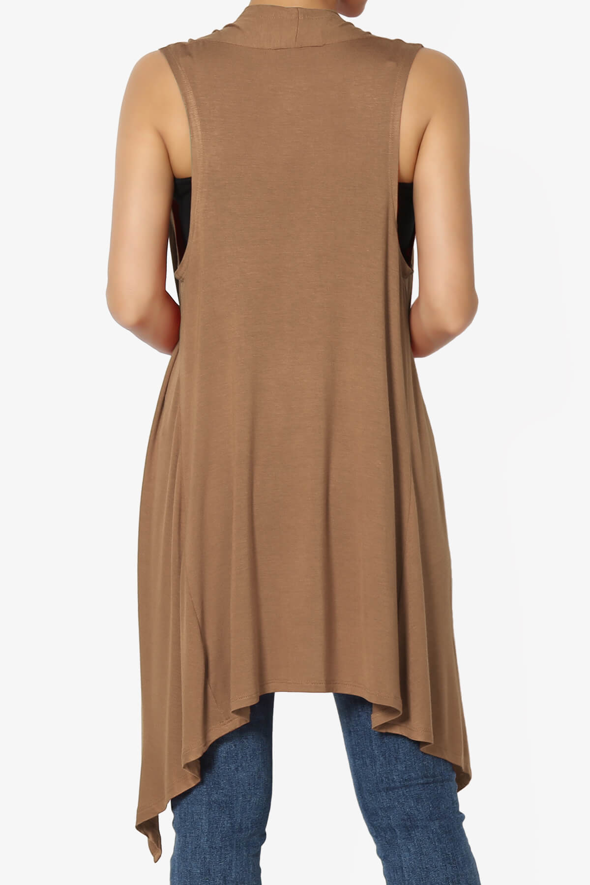 Taysom Draped Open Front Sleeveless Cardigan Vest DEEP CAMEL_2
