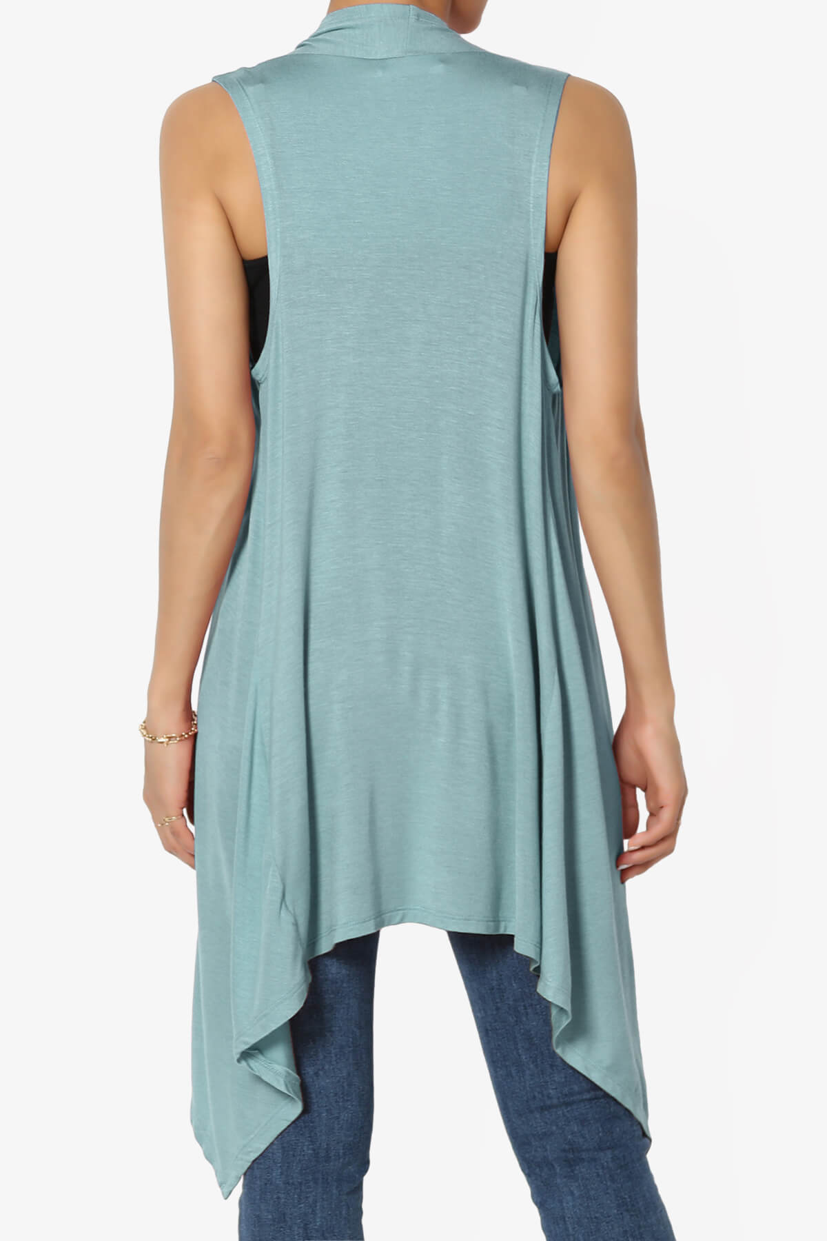 Taysom Draped Open Front Sleeveless Cardigan Vest DUSTY BLUE_2