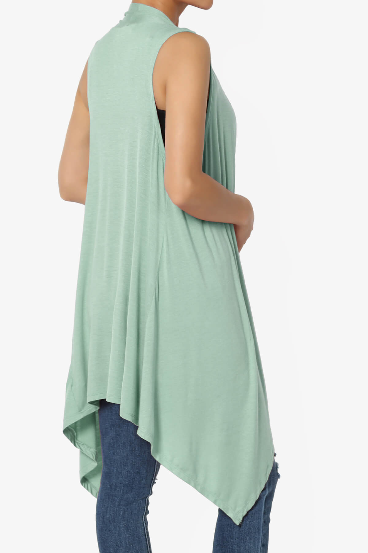 Taysom Draped Open Front Sleeveless Cardigan Vest DUSTY GREEN_4